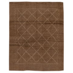 Modern Moroccan Style Brown Handmade Geometric Wool Rug