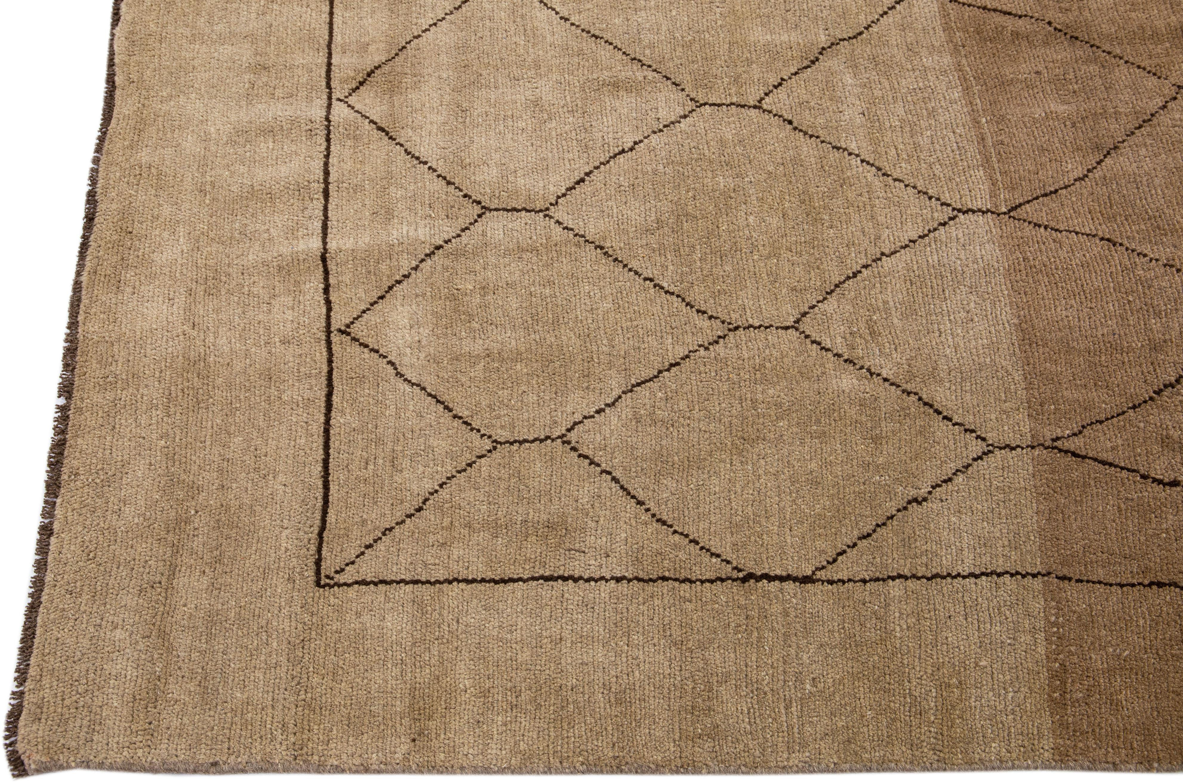 Hand-Knotted Modern Moroccan Style Brown Handmade Tribal Wool Rug by Apadana For Sale