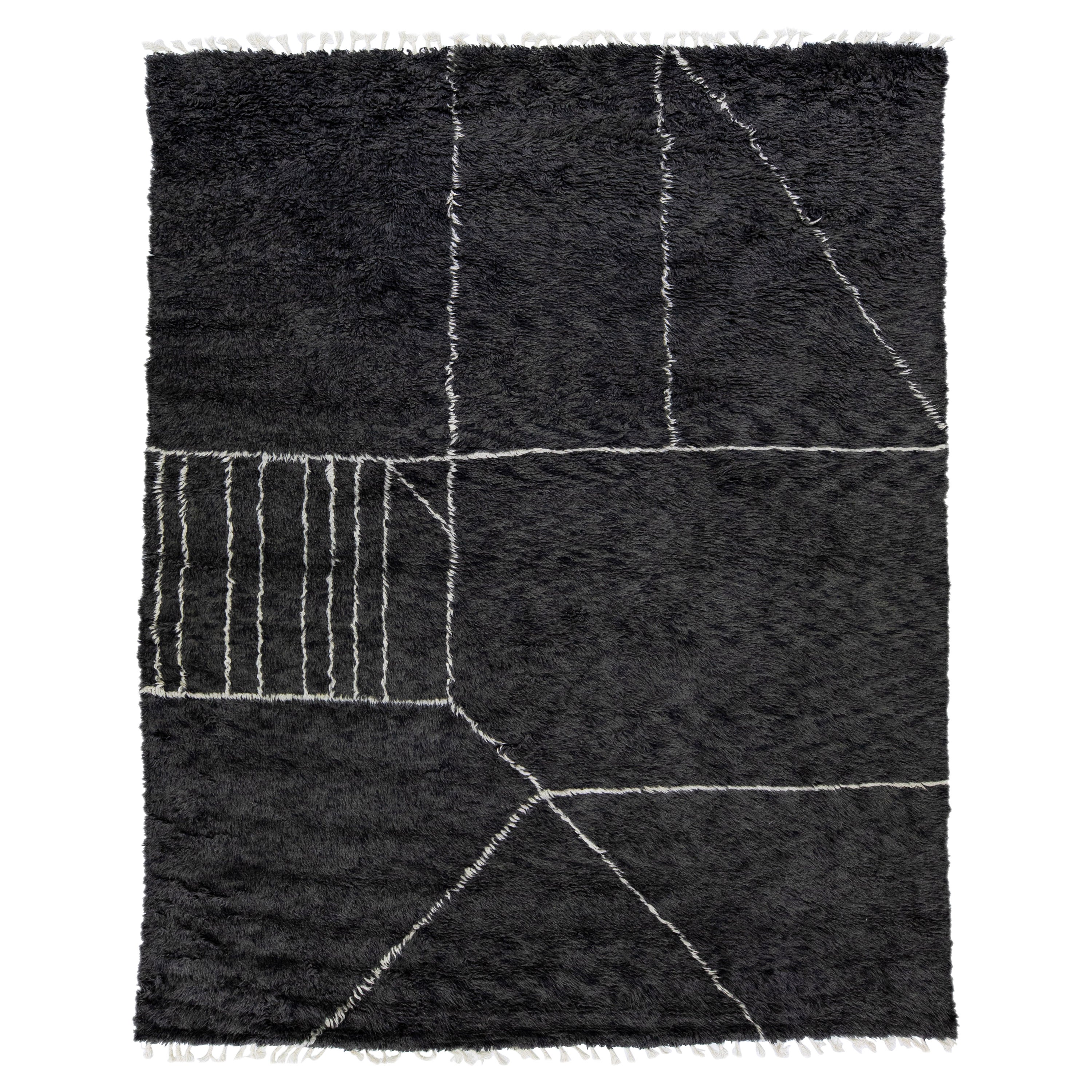 Modern Moroccan Style Charcoal Handmade Wool Rug by Apadana