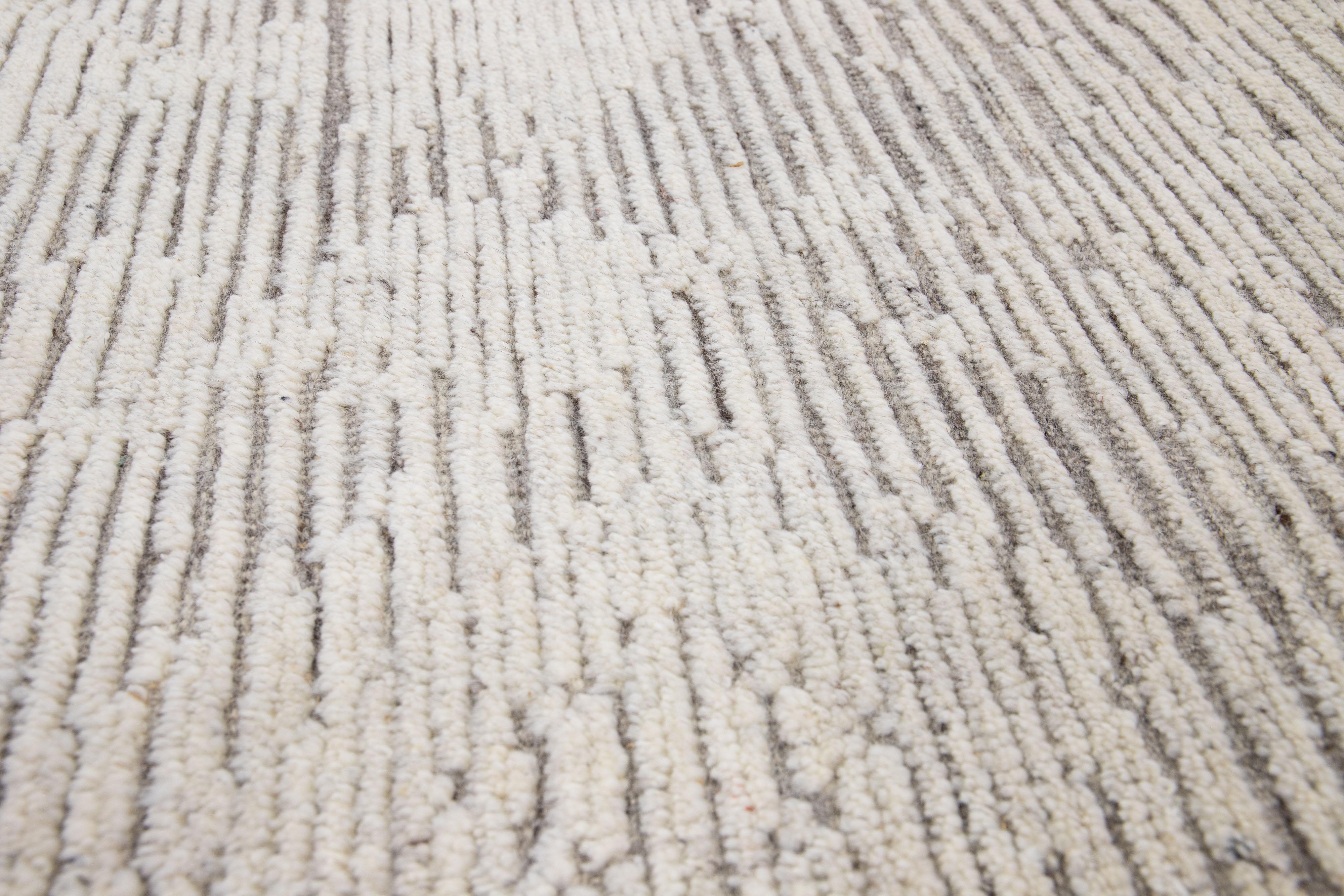 Hand-Knotted Modern Moroccan Style Gray Handmade Custom Wool Rug For Sale