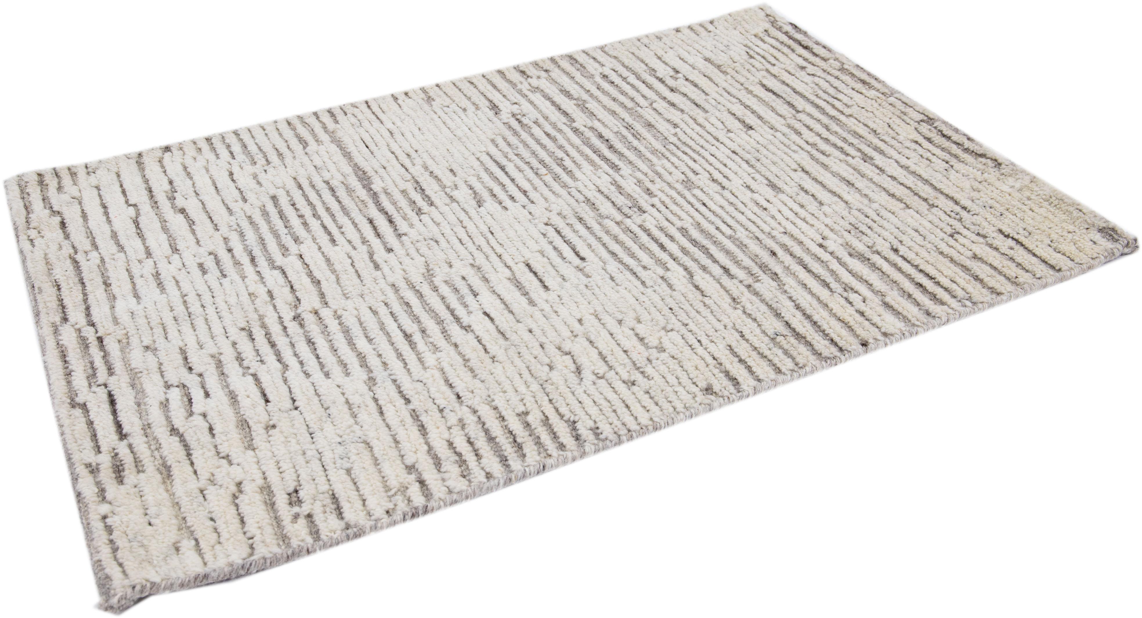 Modern Moroccan Style Gray Handmade Custom Wool Rug In New Condition For Sale In Norwalk, CT