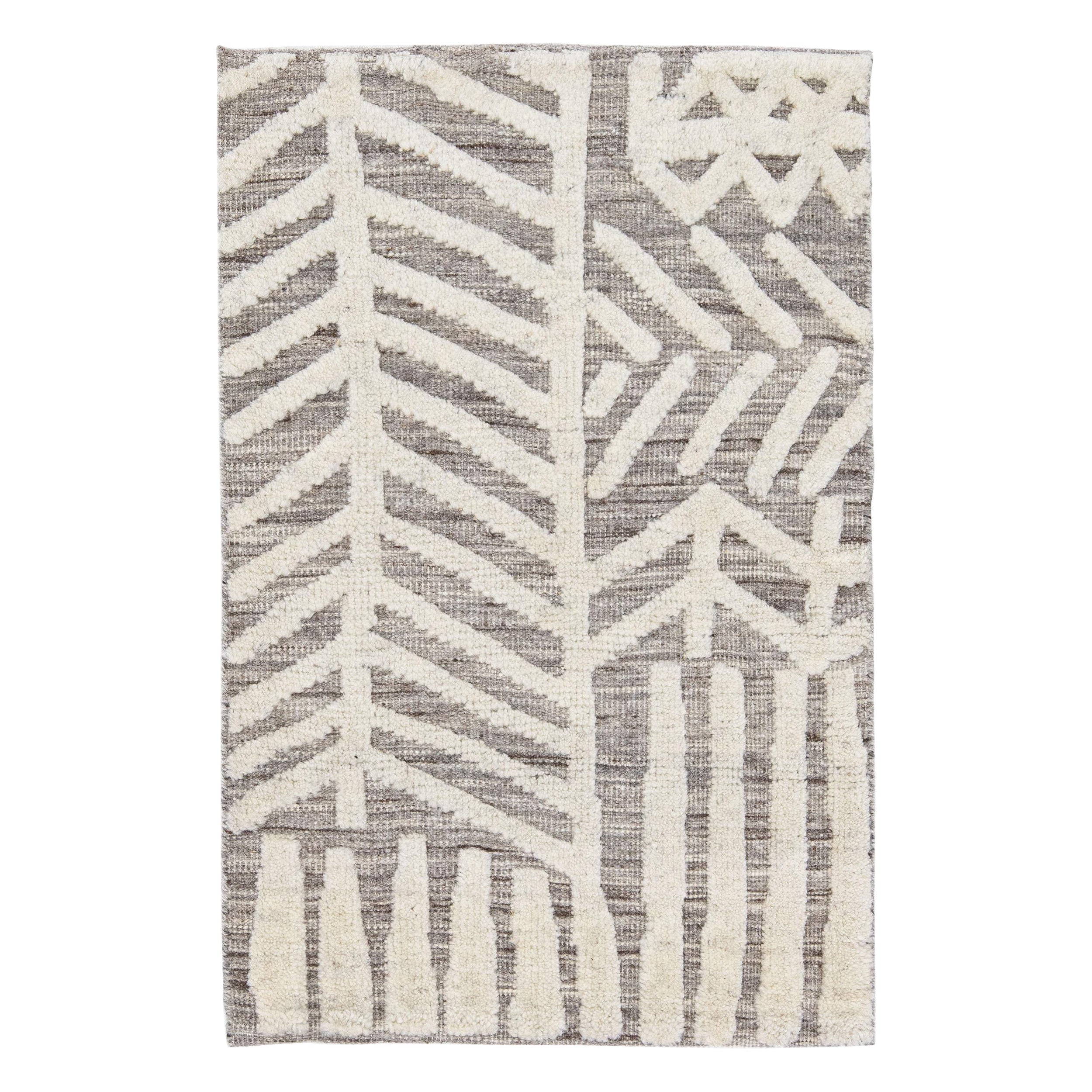 Modern Moroccan Style Gray Handmade Custom Wool Rug For Sale