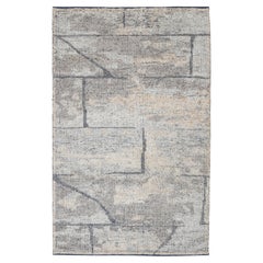 Modern Moroccan Style Hand-Knotted Wool Area Rug Neutral Gray & Cream Abstract