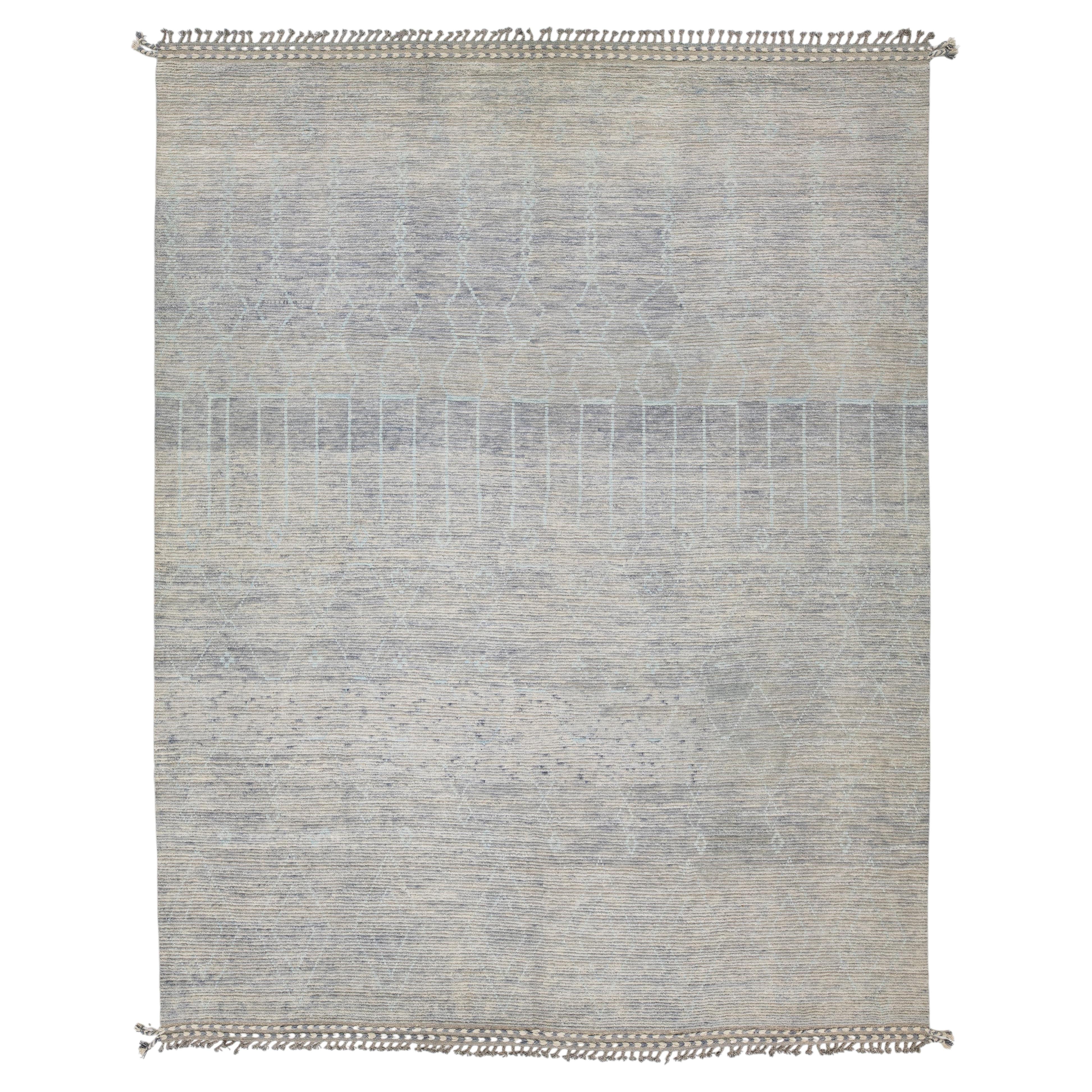 Modern Moroccan-Style Hand-Knotted Wool Area Rug – Slate & Sand 12x16