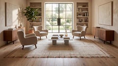 Modern Moroccan Style Hand-Knotted Wool Rug with Abstract Pastel & Taupe Lines