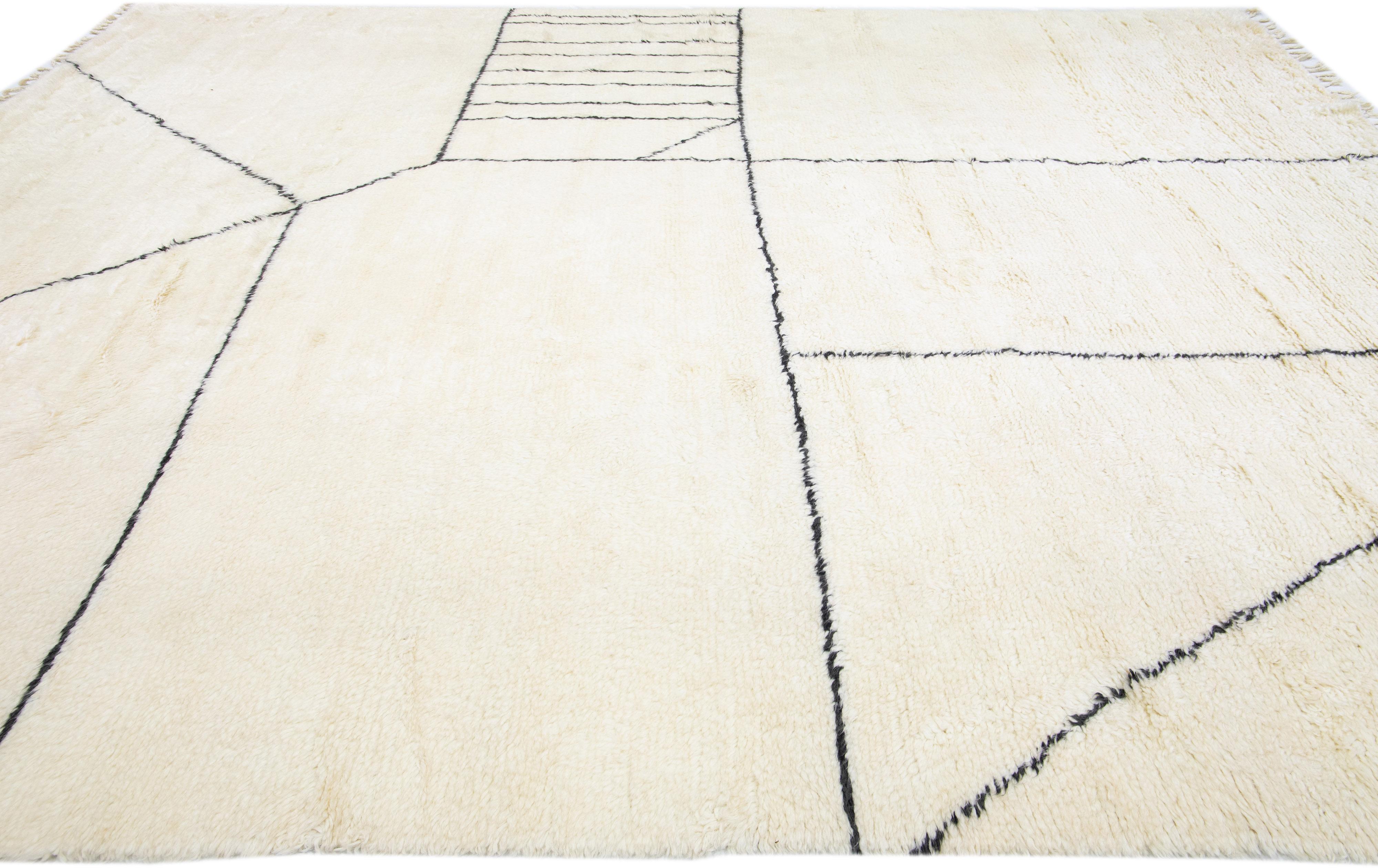 Modern Moroccan Style Handmade Abstract Designed Wool Rug by Apadana  In New Condition For Sale In Norwalk, CT
