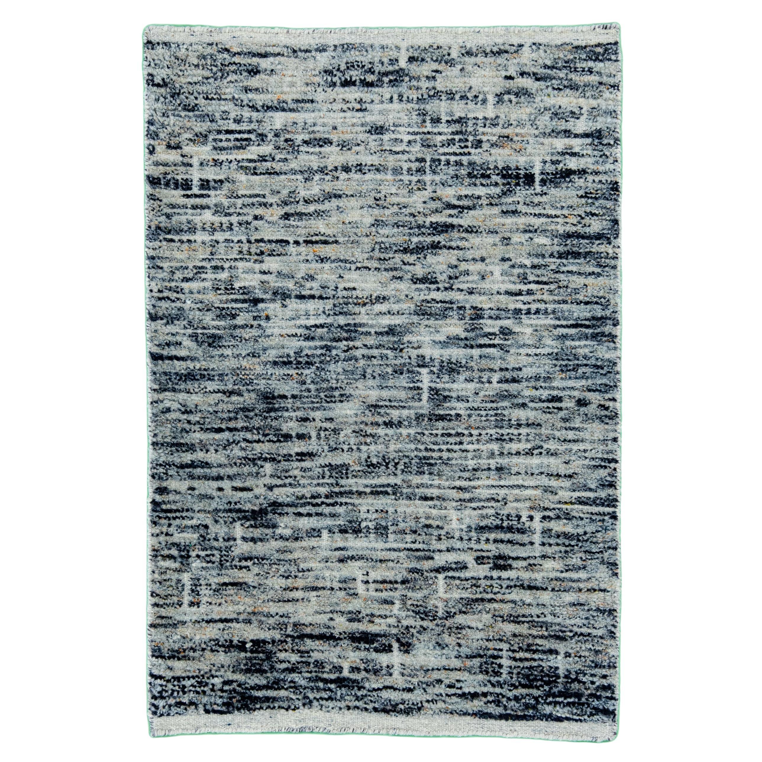 Modern Moroccan Style Handmade Abstract Multicolor Custom Wool Rug For Sale