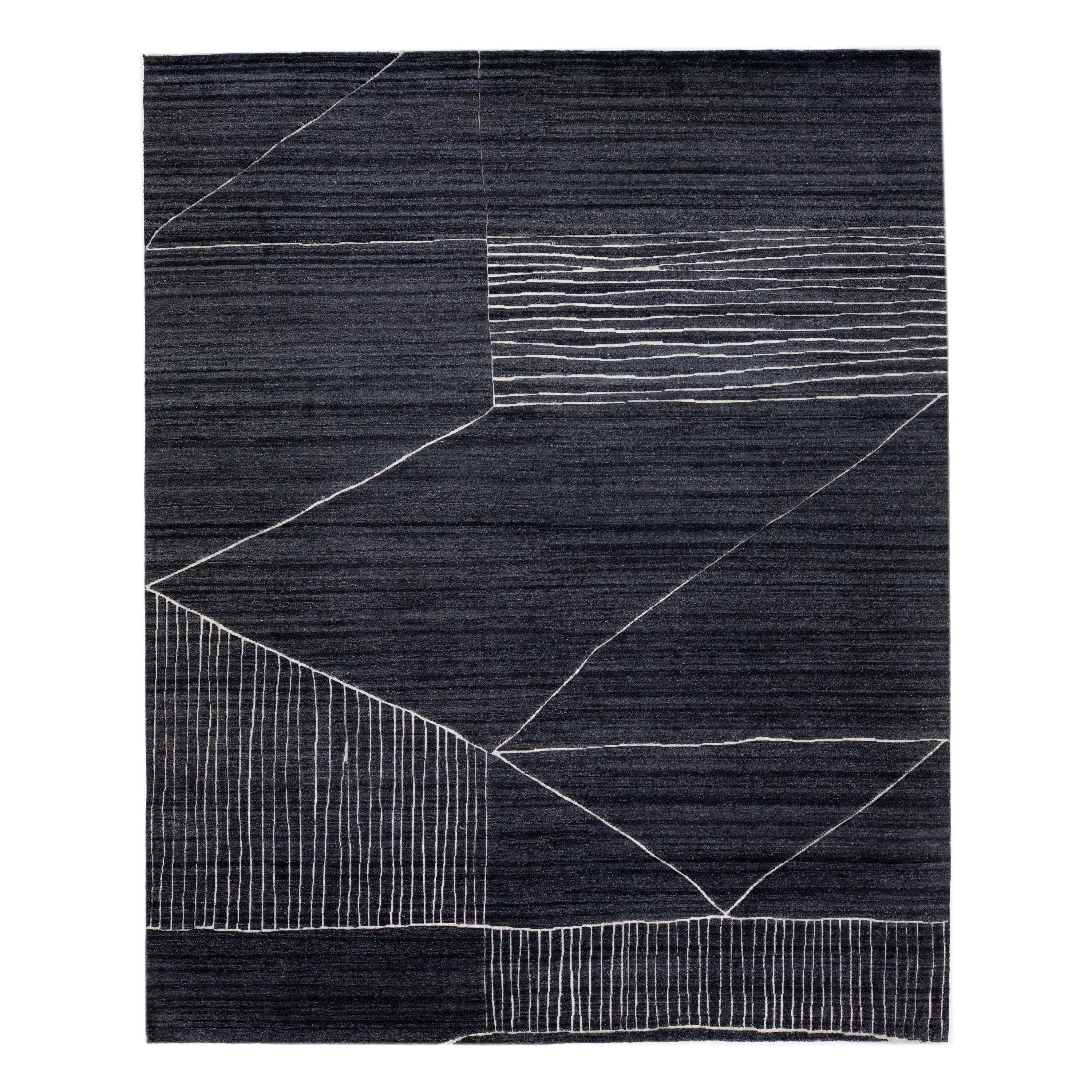Modern Moroccan Style Handmade Abstract Wool Rug in Charcoal by Apadana
