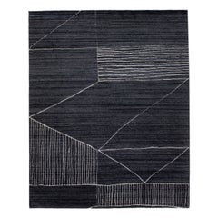 Modern Moroccan Style Handmade Abstract Wool Rug in Charcoal by Apadana