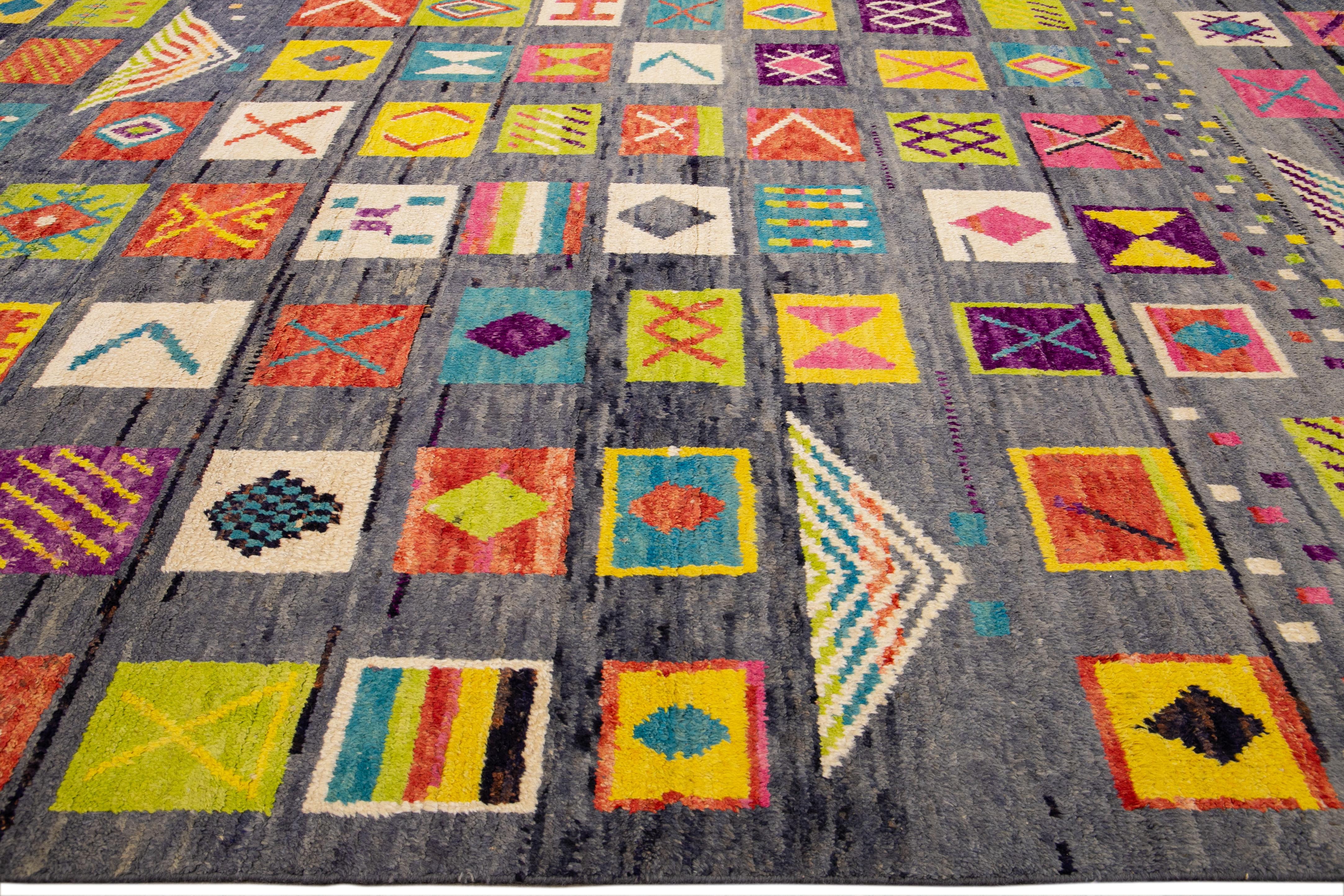 Modern Moroccan Style Handmade Allover Pattern Multicolor Boho Wool Rug In New Condition For Sale In Norwalk, CT