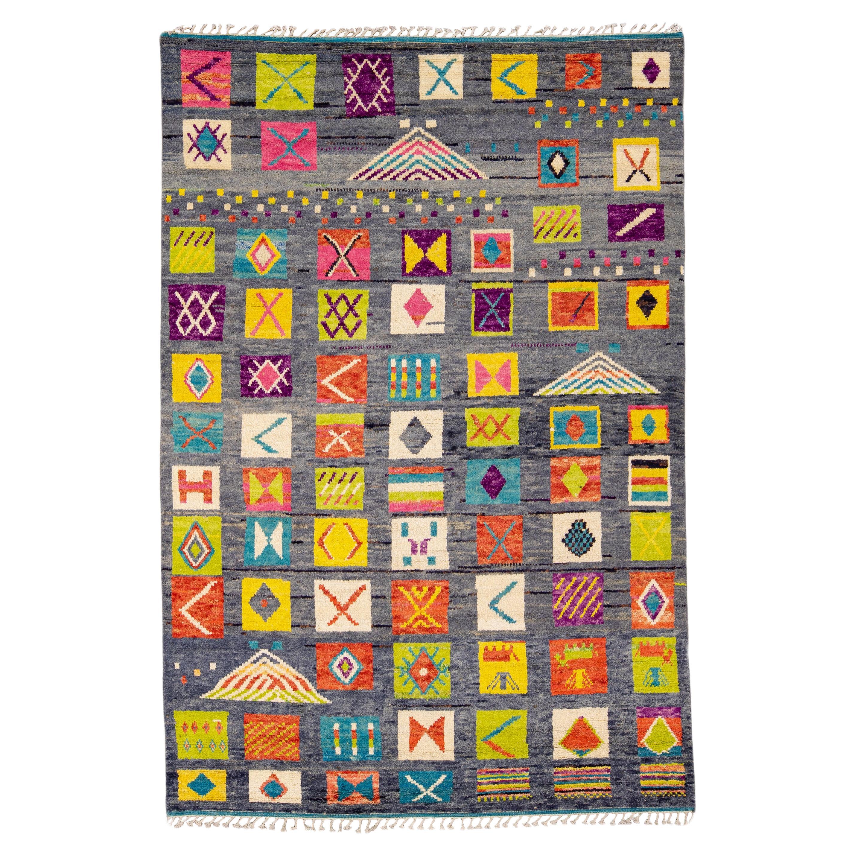 Modern Moroccan Style Handmade Allover Pattern Multicolor Boho Wool Rug
