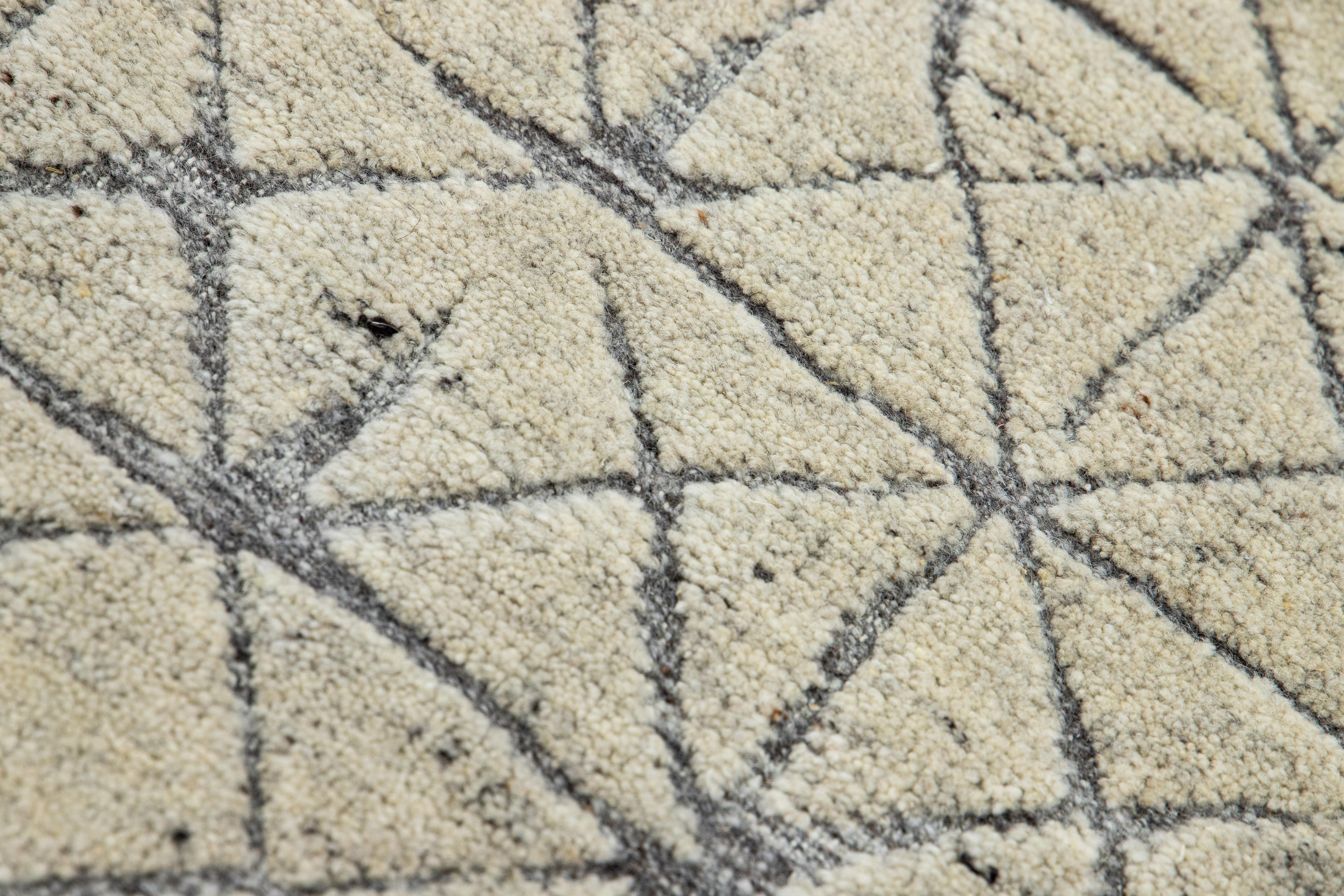 Hand-Knotted Modern Moroccan Style Handmade Beige/Gray Custom Wool Rug For Sale