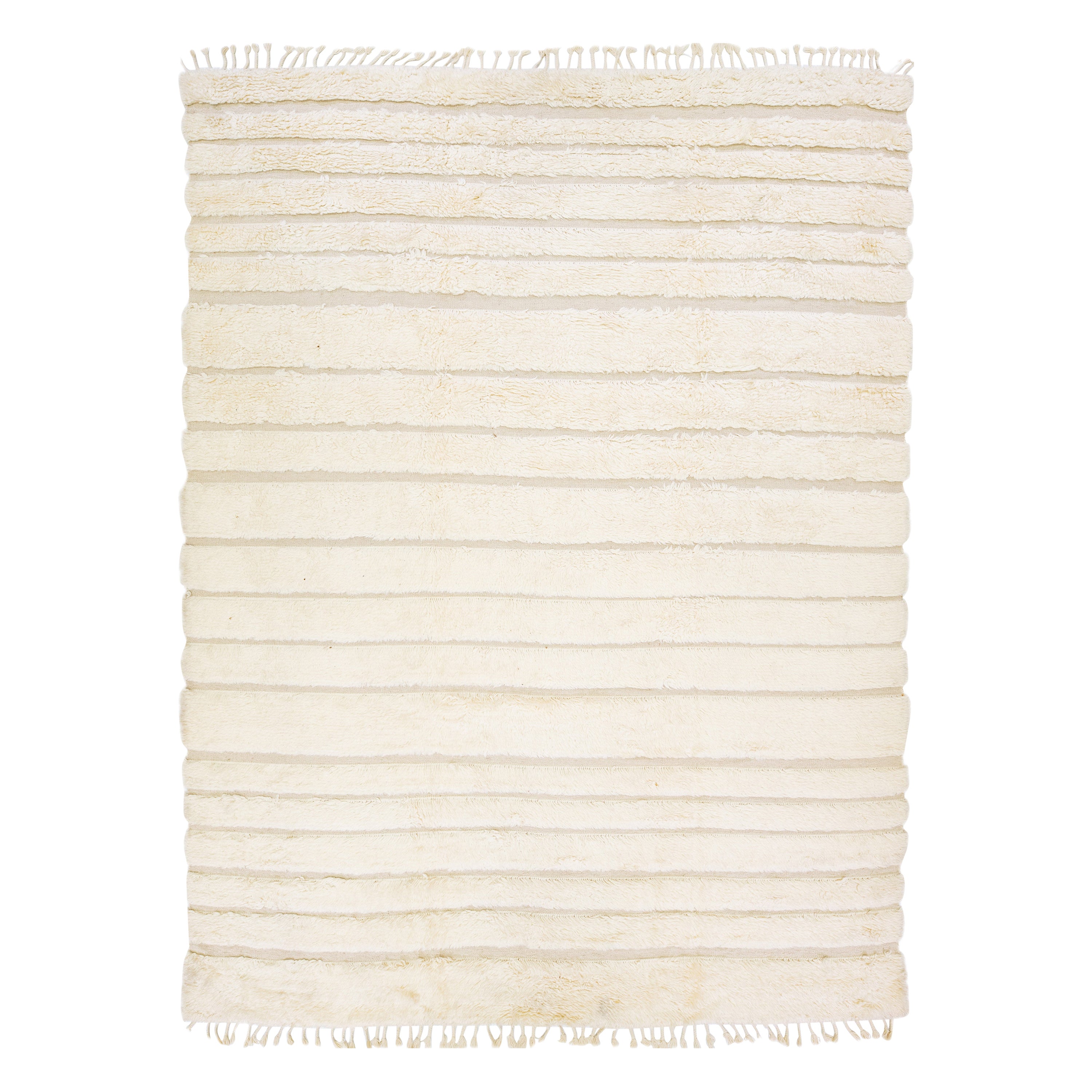 The Moderns Moroccan Style Tapis en laine beige rayé fait main
