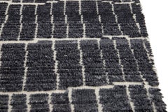 Modern Moroccan Style Handmade Black Abstract Custom Wool Rug