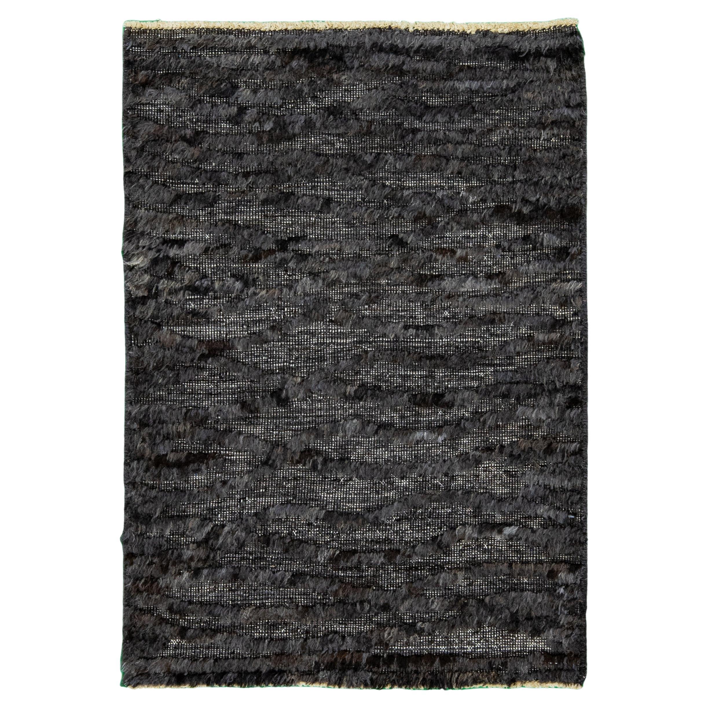 Modern Moroccan Style Handmade Black/Brown Custom Wool Rug