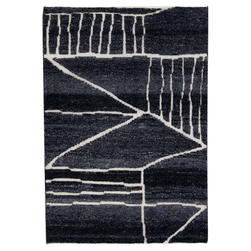 Modern Moroccan Style Black Handmade Custom Wool Rug For Sale at 1stDibs
