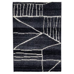 Tapis moderne de style marocain fait main en laine noire sur mesure