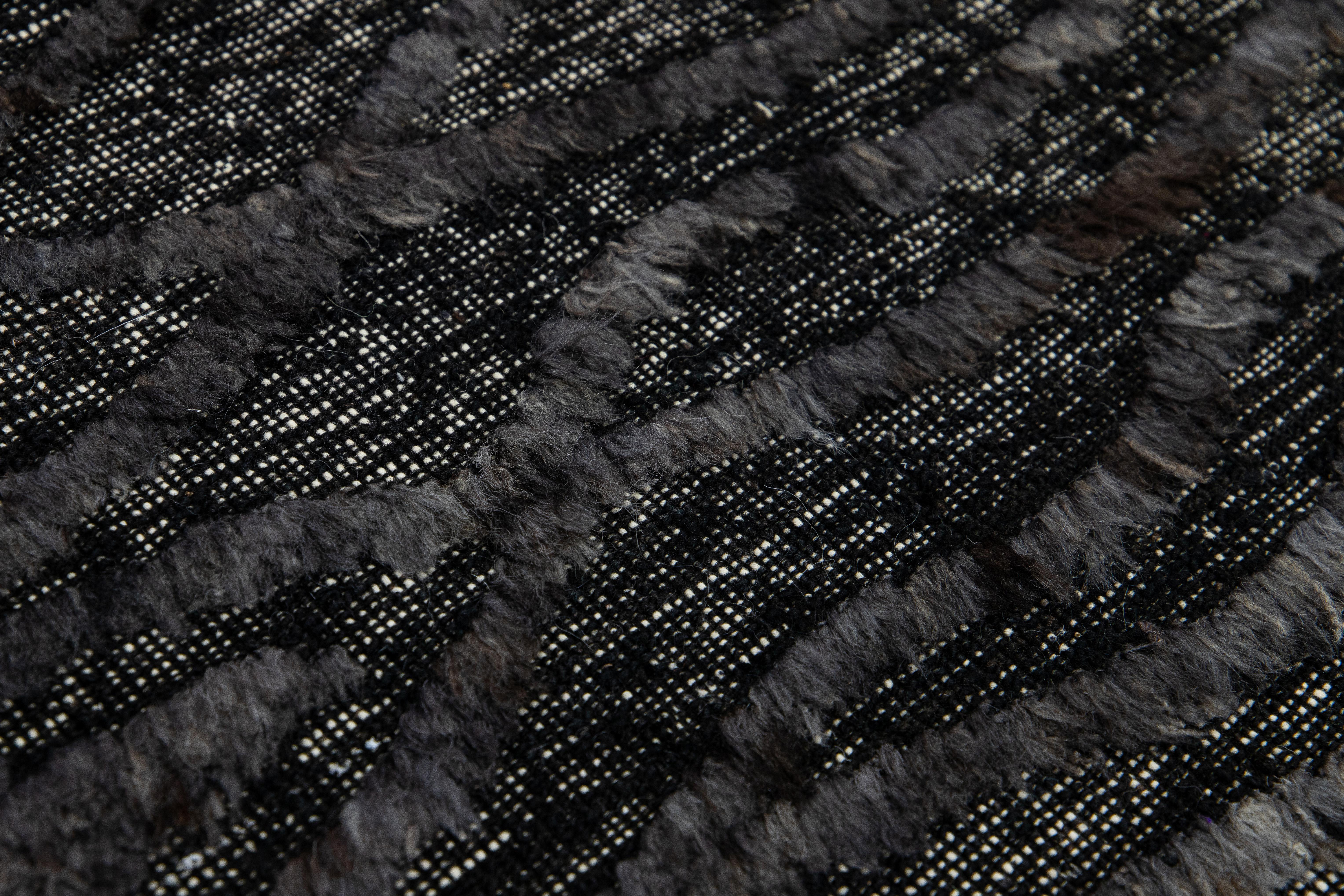 Hand-Knotted Modern Moroccan Style Handmade Black/Gray Custom Wool Rug For Sale
