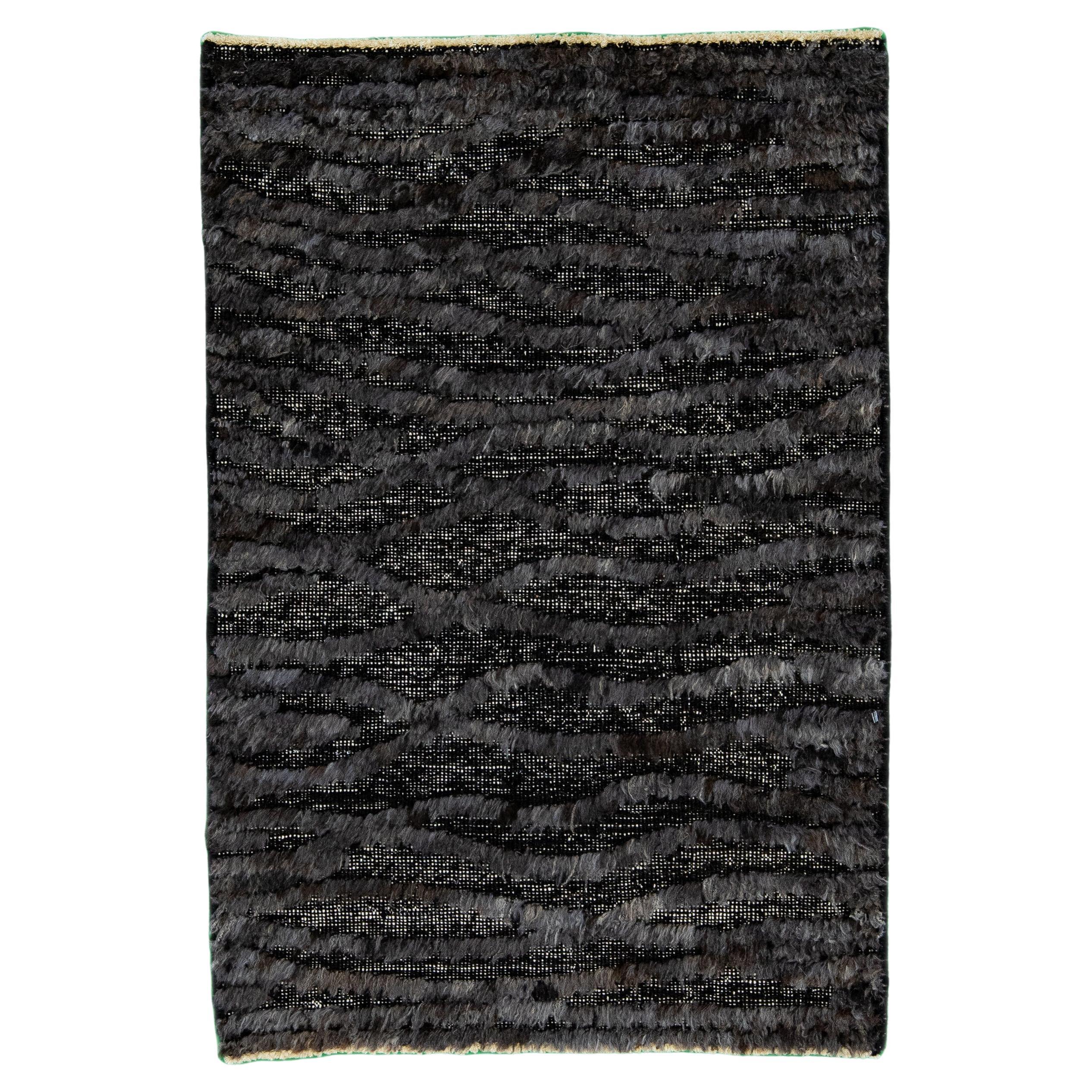 Modern Moroccan Style Handmade Black/Gray Custom Wool Rug