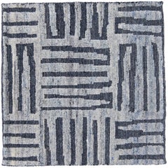 Tapis en laine bleu abstrait de style marocain moderne fait à la main
