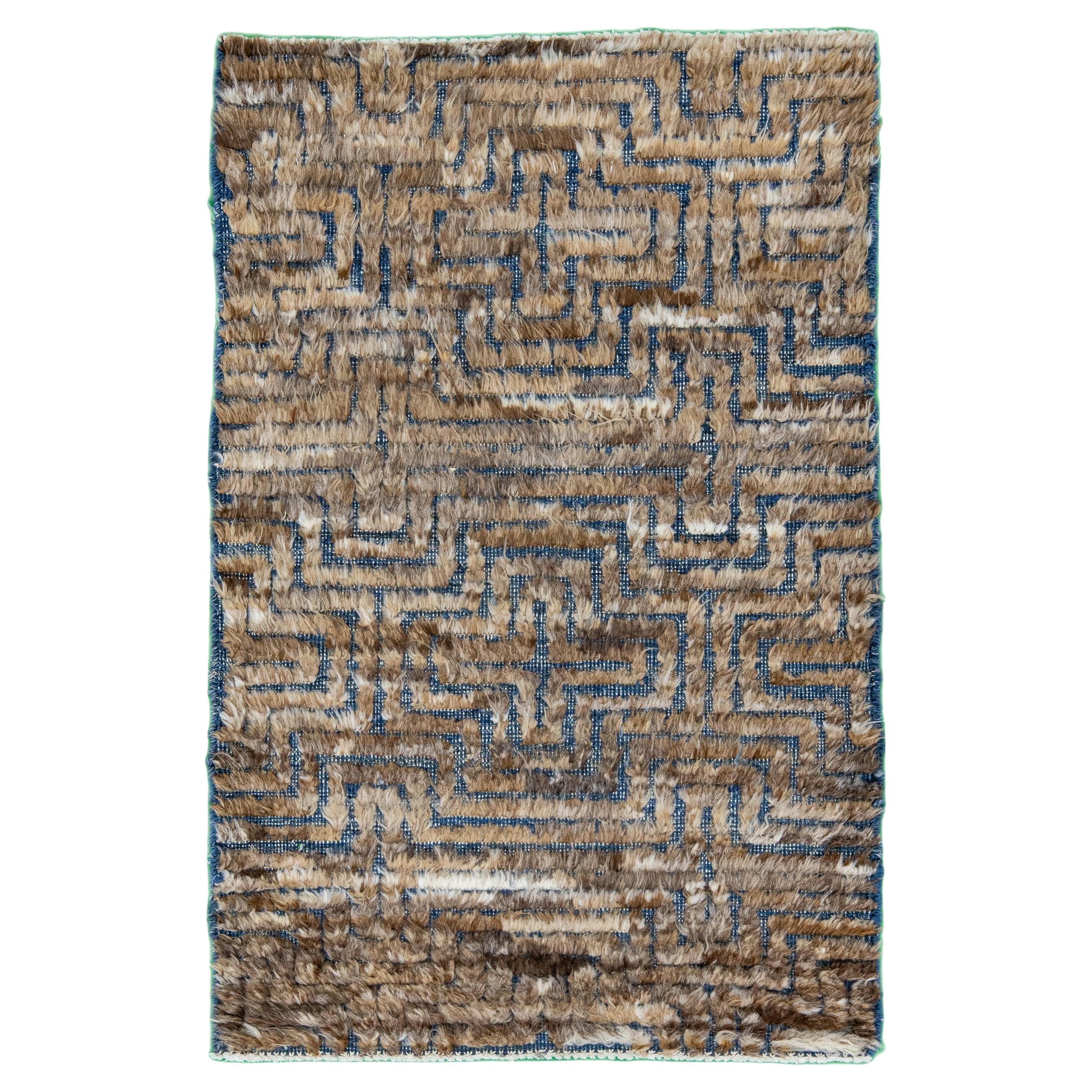 Moderner marokkanischer Stil Handgefertigter Wollteppich in Blau/Braun