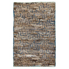 Alfombra moderna de lana hecha a mano de estilo marroquí azul/marrón a medida
