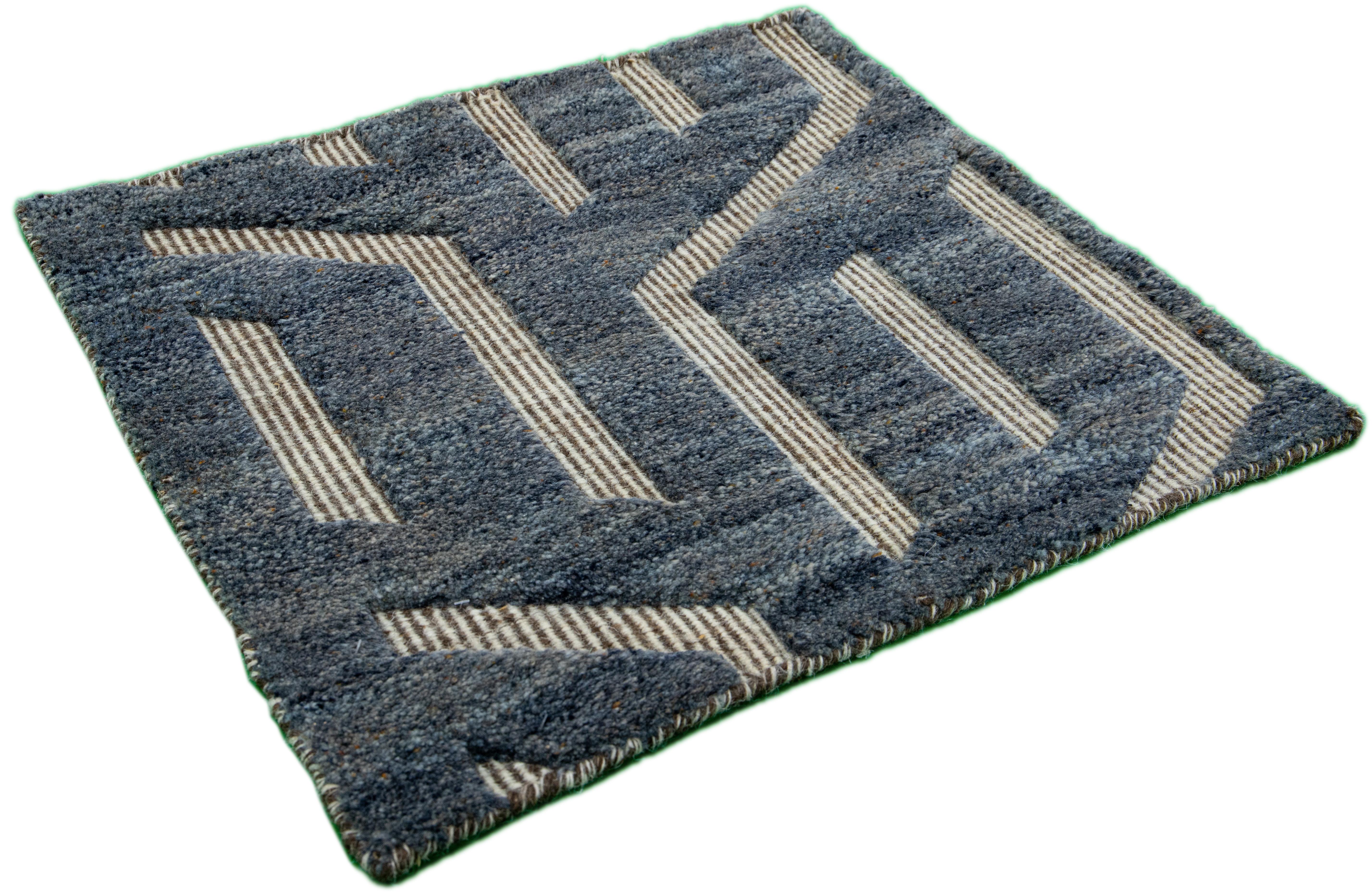 Organic Modern Modern Moroccan Style Handmade Blue Custom Wool Rug For Sale