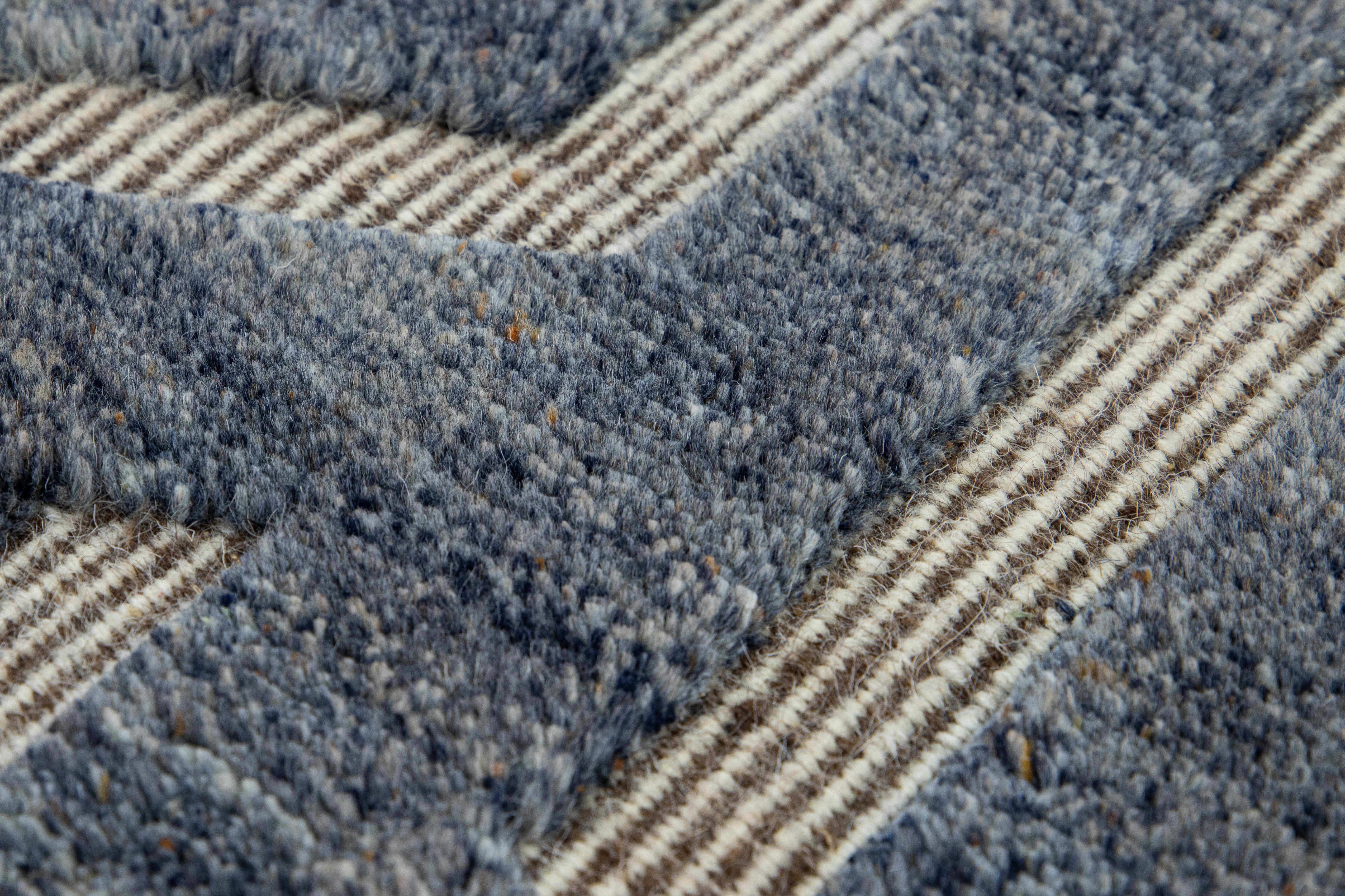 Hand-Knotted Modern Moroccan Style Handmade Blue Custom Wool Rug For Sale