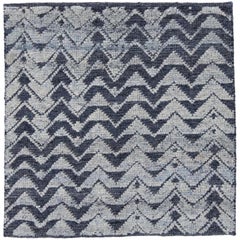 Moderner Marokkanischer Stil Handgefertigter Blauer Geometrischer Teppich aus Wolle