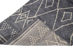 Modern Moroccan Style Handmade Blue Wool Runner
