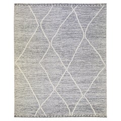 Modern Moroccan Style Handmade Boho Gray Ivory Oversize Wool Rug