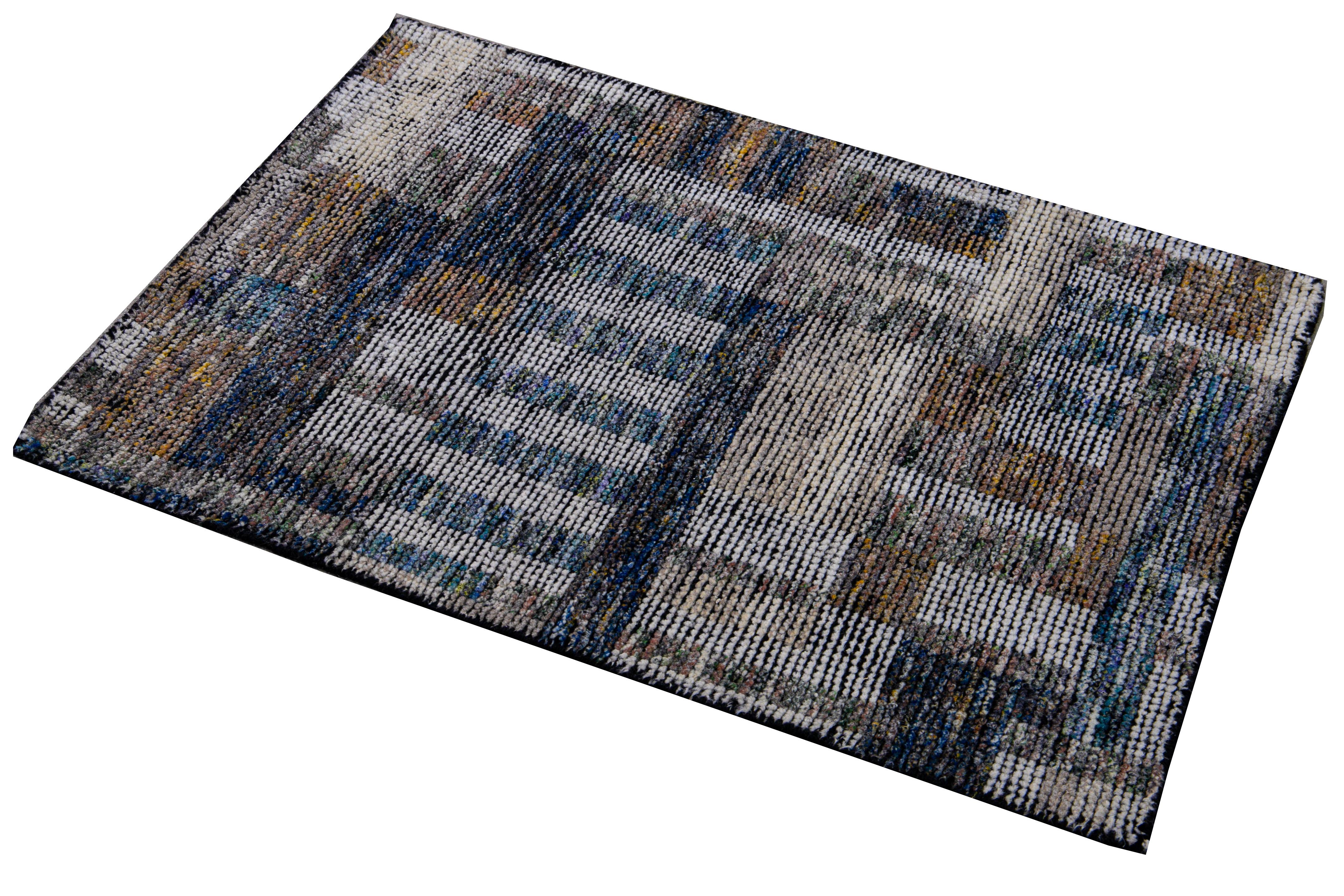 Modern Moroccan Style Handmade Brown/Blue Custom Wool Rug In New Condition For Sale In Norwalk, CT