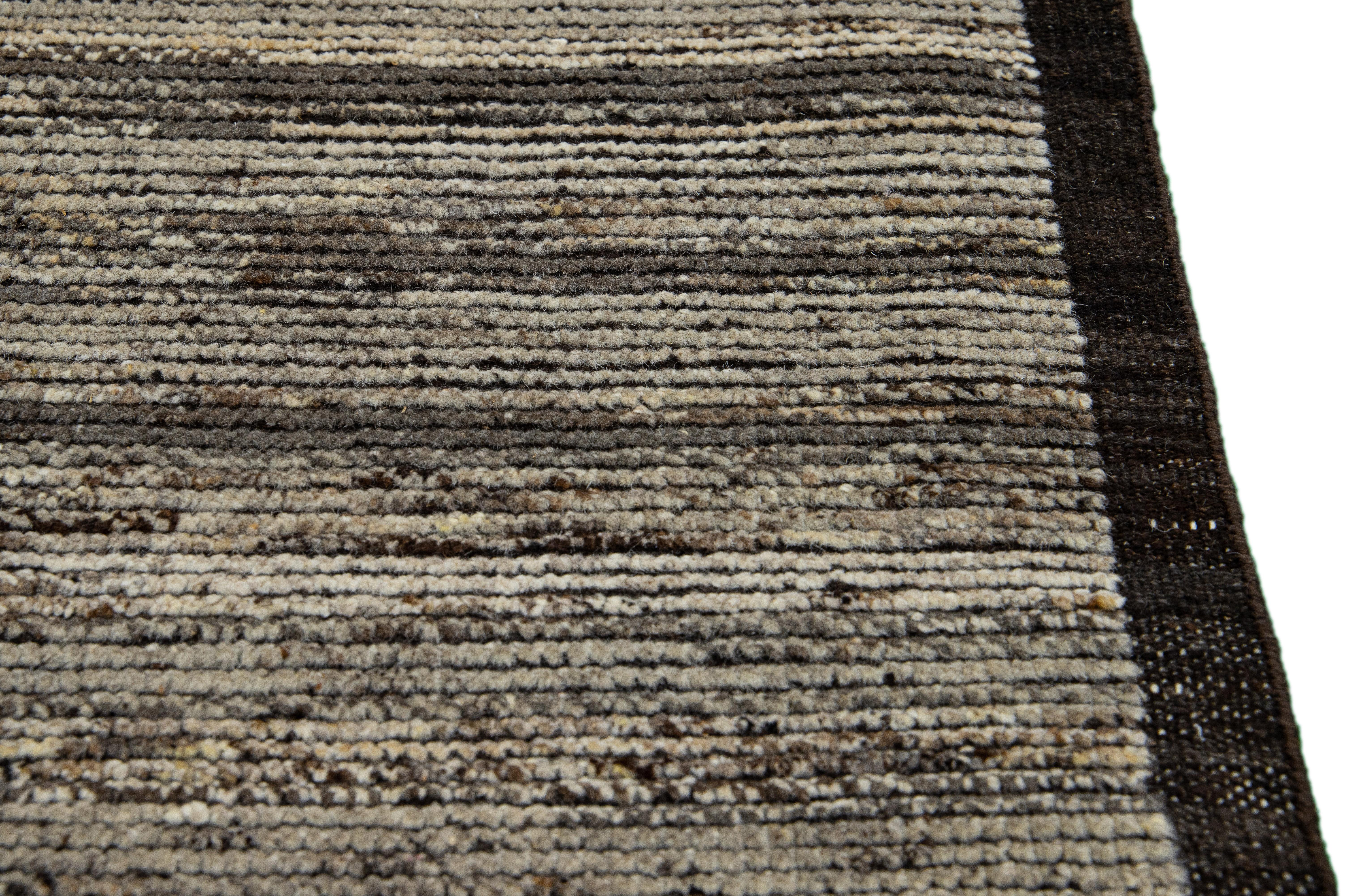 Organic Modern Modern Moroccan Style Handmade Brown Custom Wool Rug For Sale