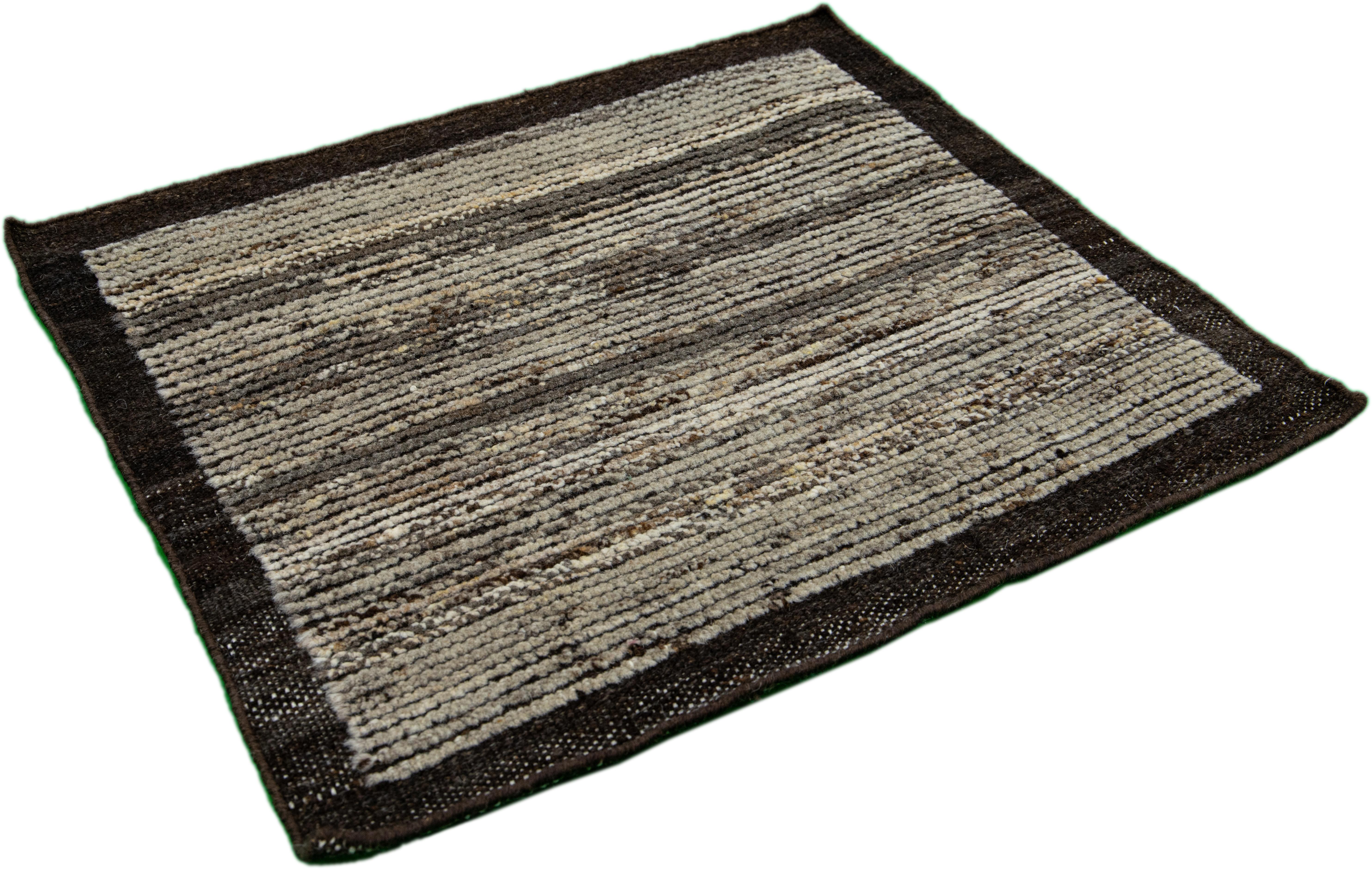 Indian Modern Moroccan Style Handmade Brown Custom Wool Rug For Sale