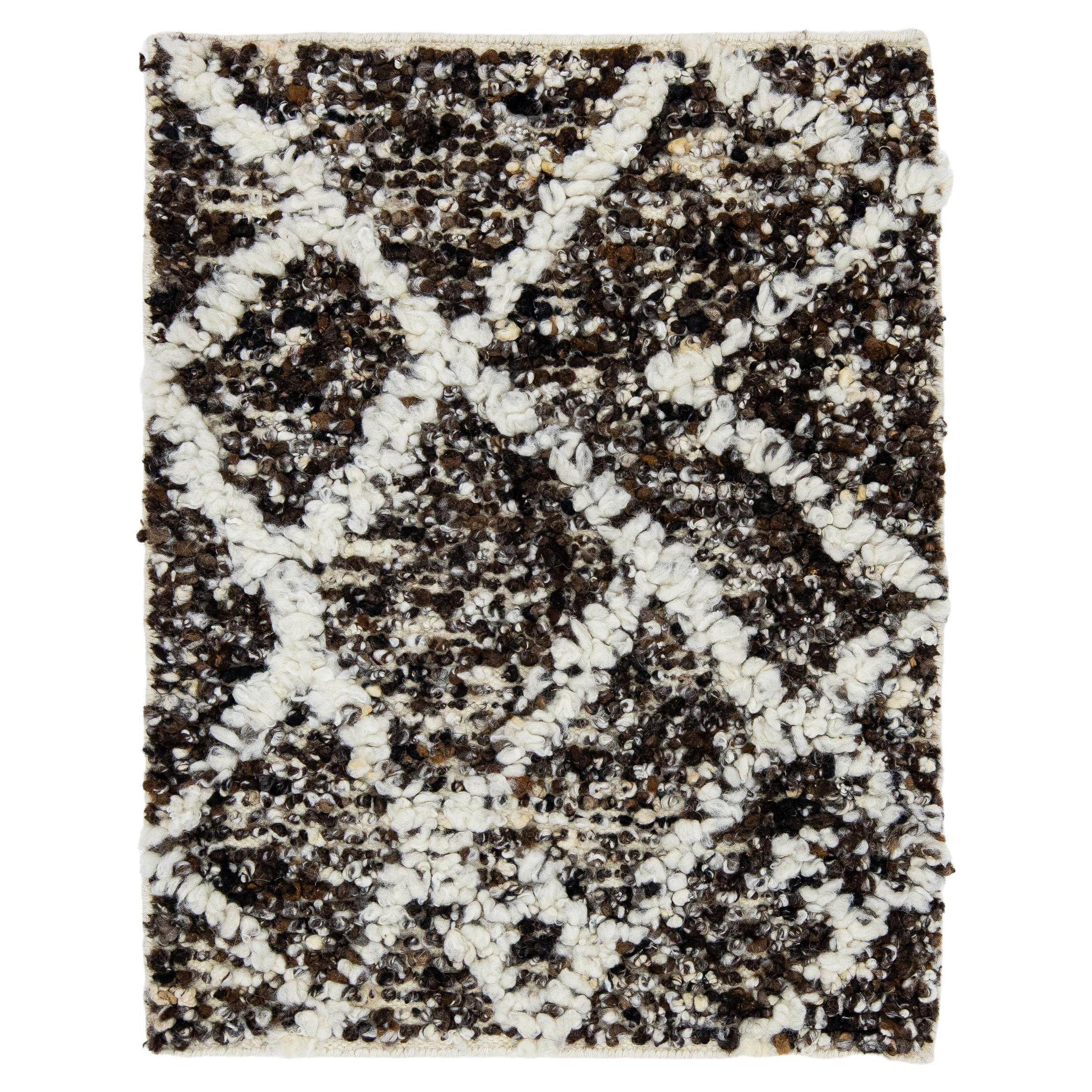 Modern Moroccan Style Handmade Brown Custom Wool Rug