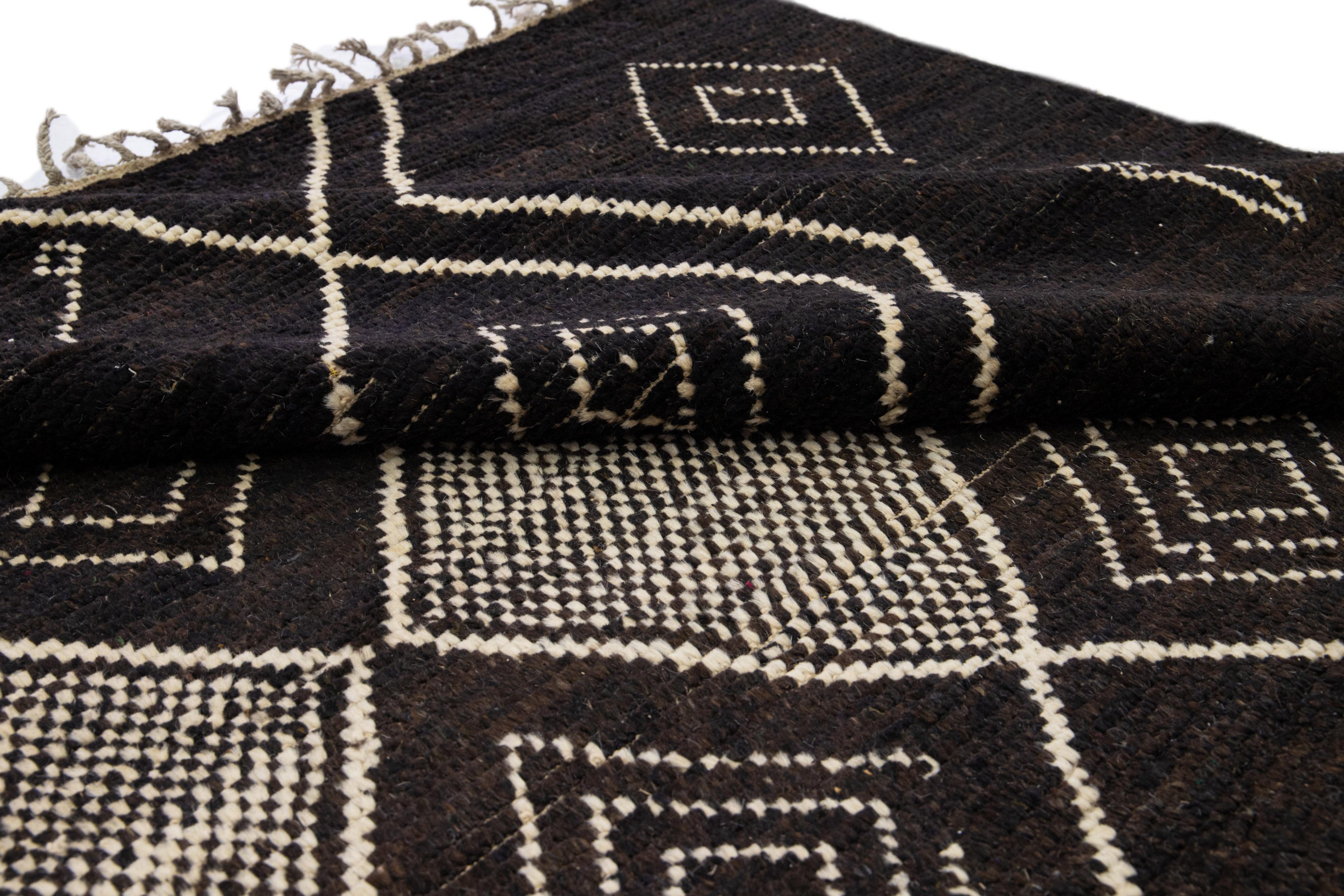 Modern Moroccan Style Handmade Brown Tribal Wool Rug For Sale 4