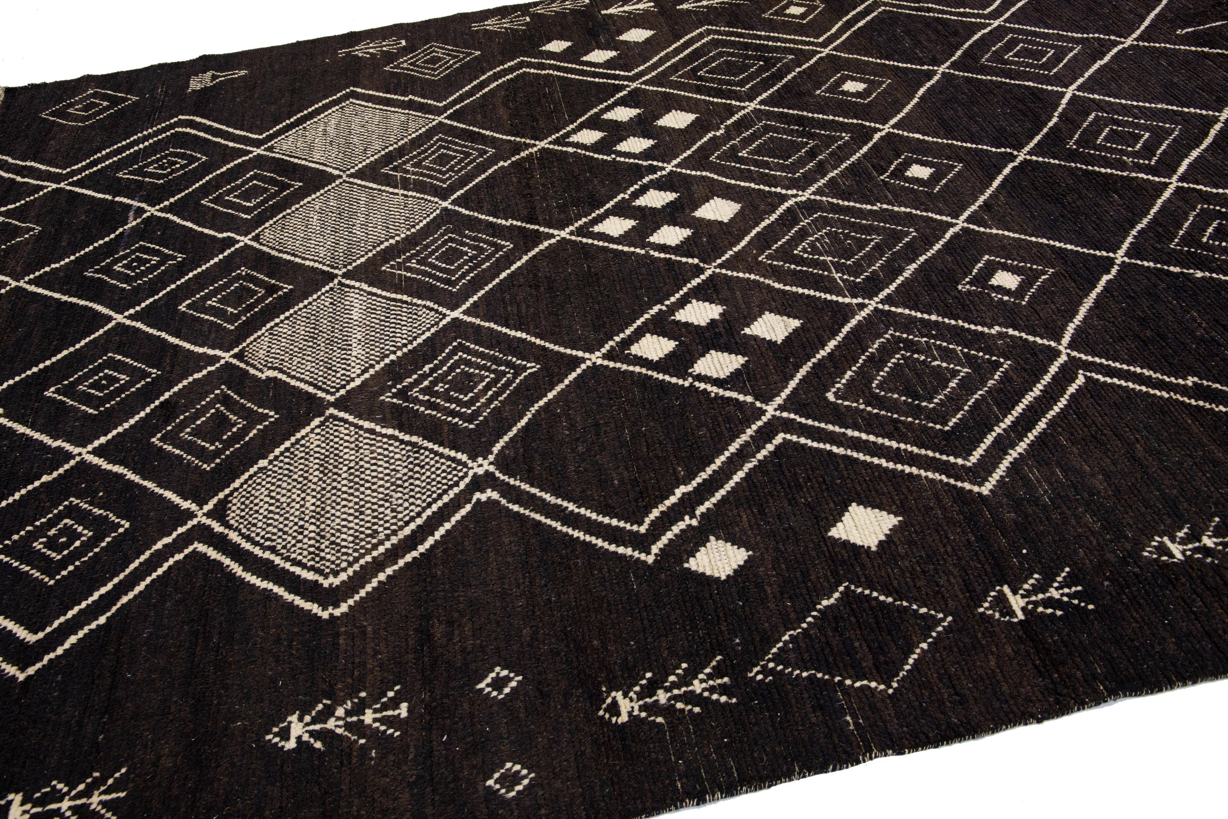 Modern Moroccan Style Handmade Brown Tribal Wool Rug In New Condition For Sale In Norwalk, CT