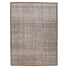 Tapis moderne de style marocain en laine marron fait à la main avec un design minimaliste