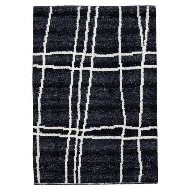 Modern Moroccan Style Black Handmade Custom Wool Rug For Sale at 1stDibs
