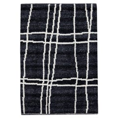 Modern Moroccan Style Handmade Custom Black Wool Rug