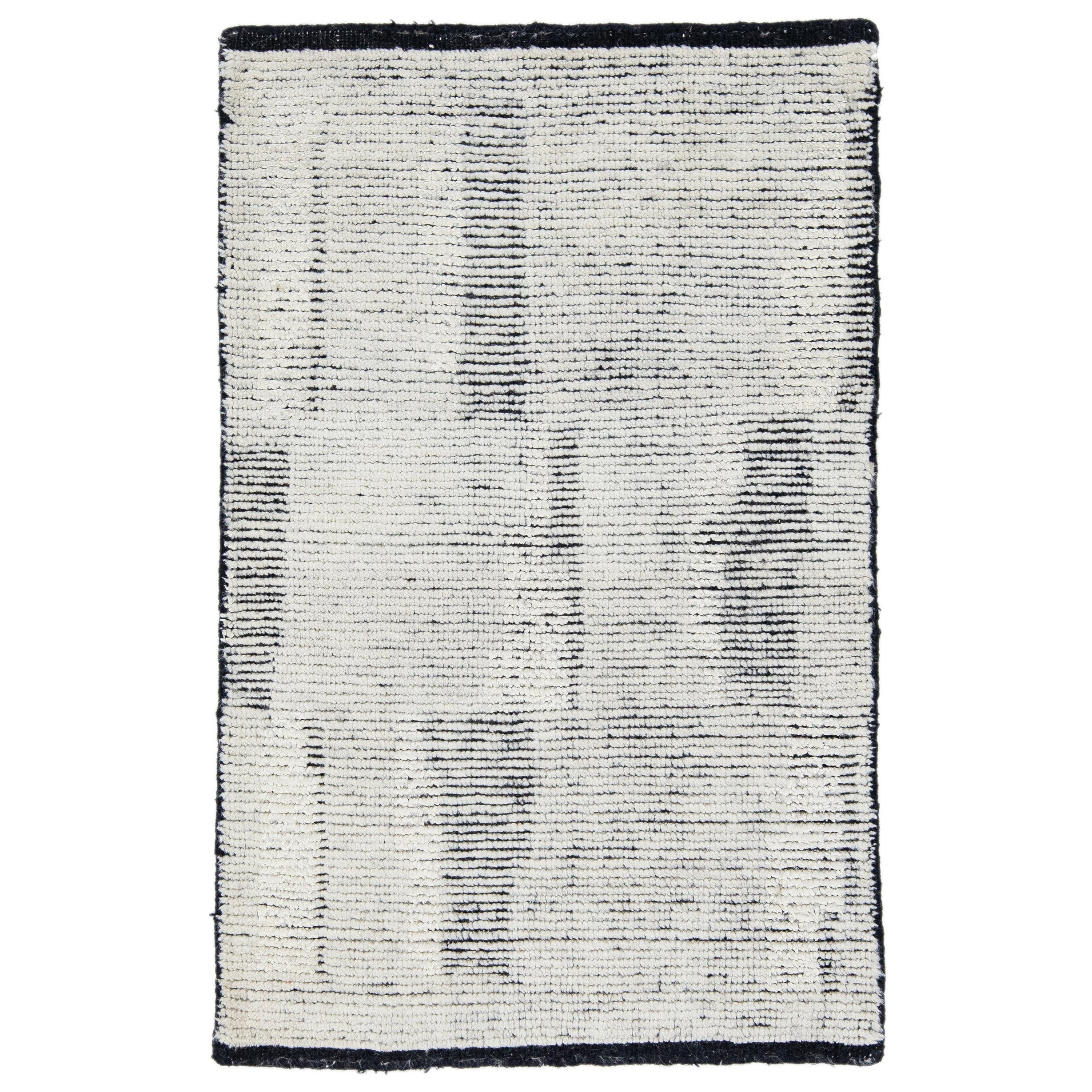 The Moderns Moroccan Style Tapis en laine ivoire/noir fait à la main sur mesure