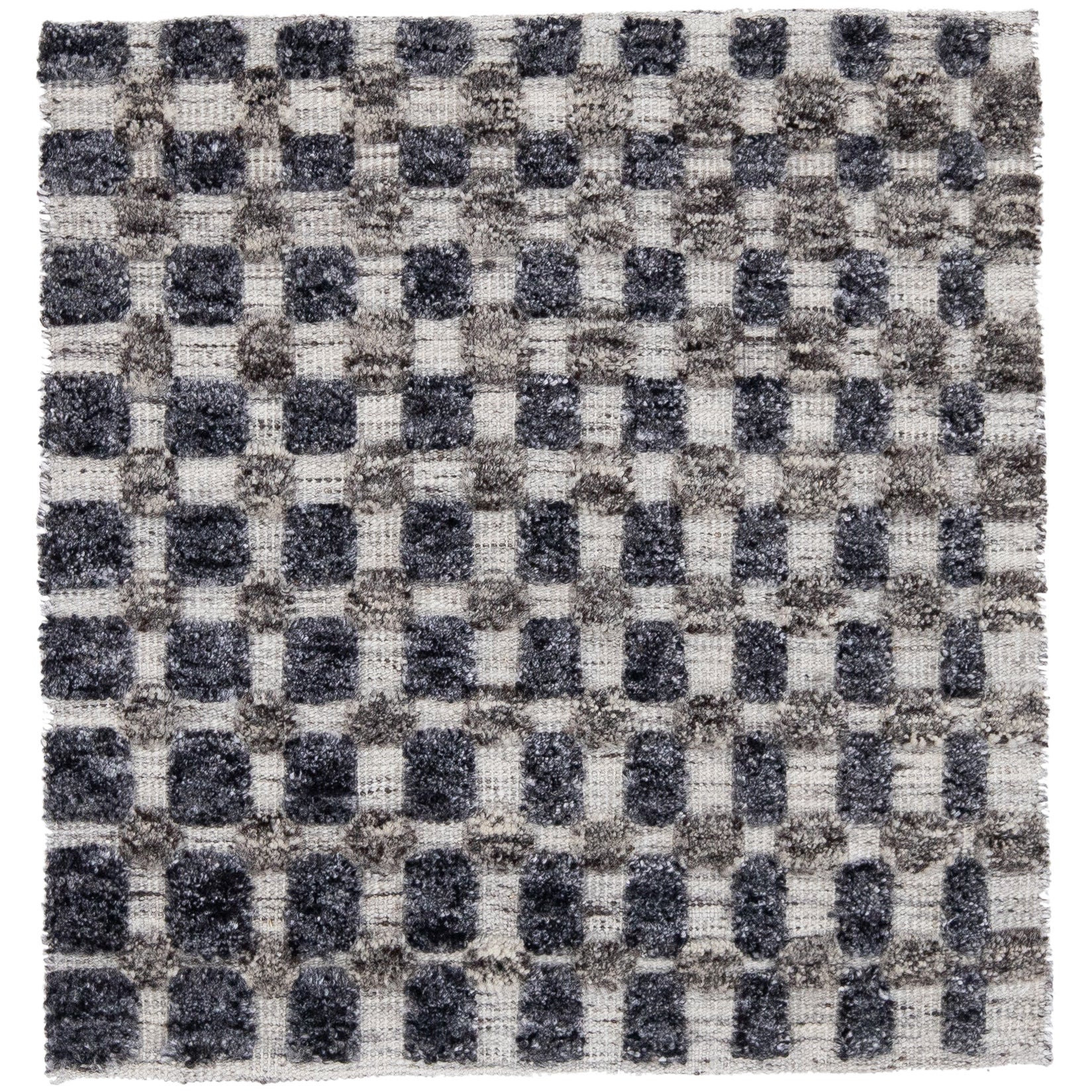 Tapis en laine bleu géométrique de style marocain moderne fait à la main
