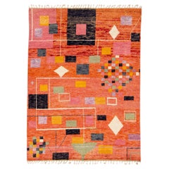 Tapis en laine orange de style marocain moderne et géométrique, fait à la main, de style Boho