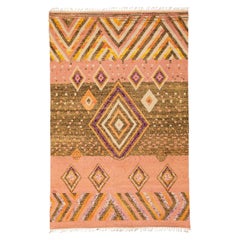 Modern Moroccan Style Handmade Geometric Designed Peach Boho Wool Rug