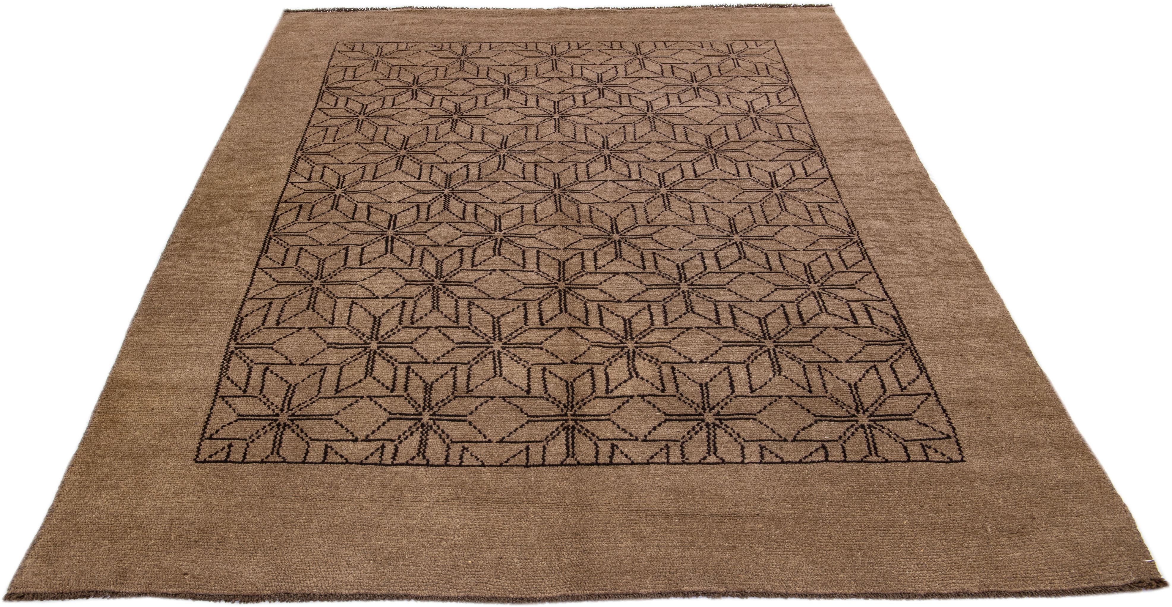 Afghan Modern Moroccan Style Handmade Geometric Motif Wool Rug by Apadana For Sale