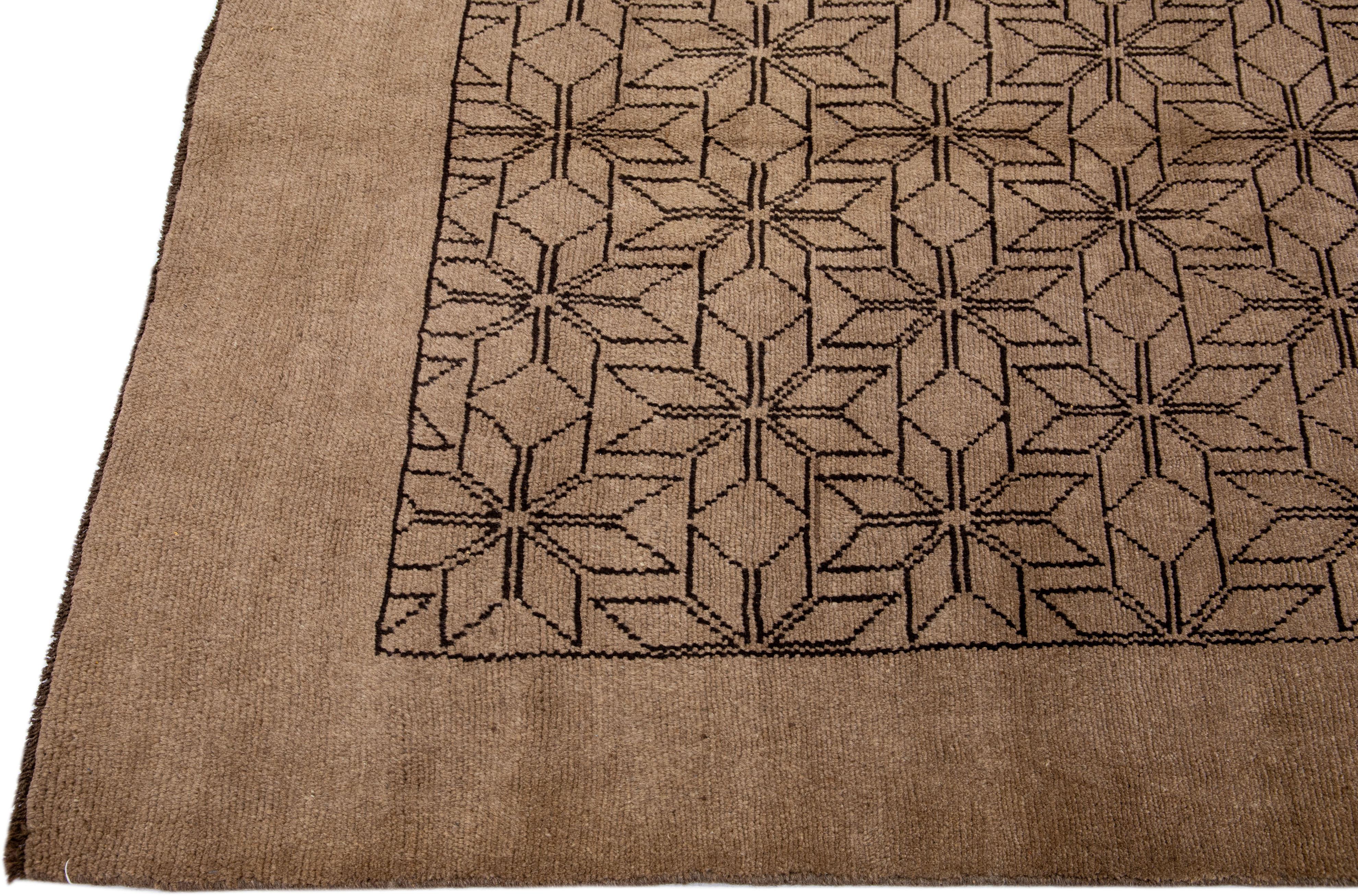Hand-Knotted Modern Moroccan Style Handmade Geometric Motif Wool Rug by Apadana For Sale