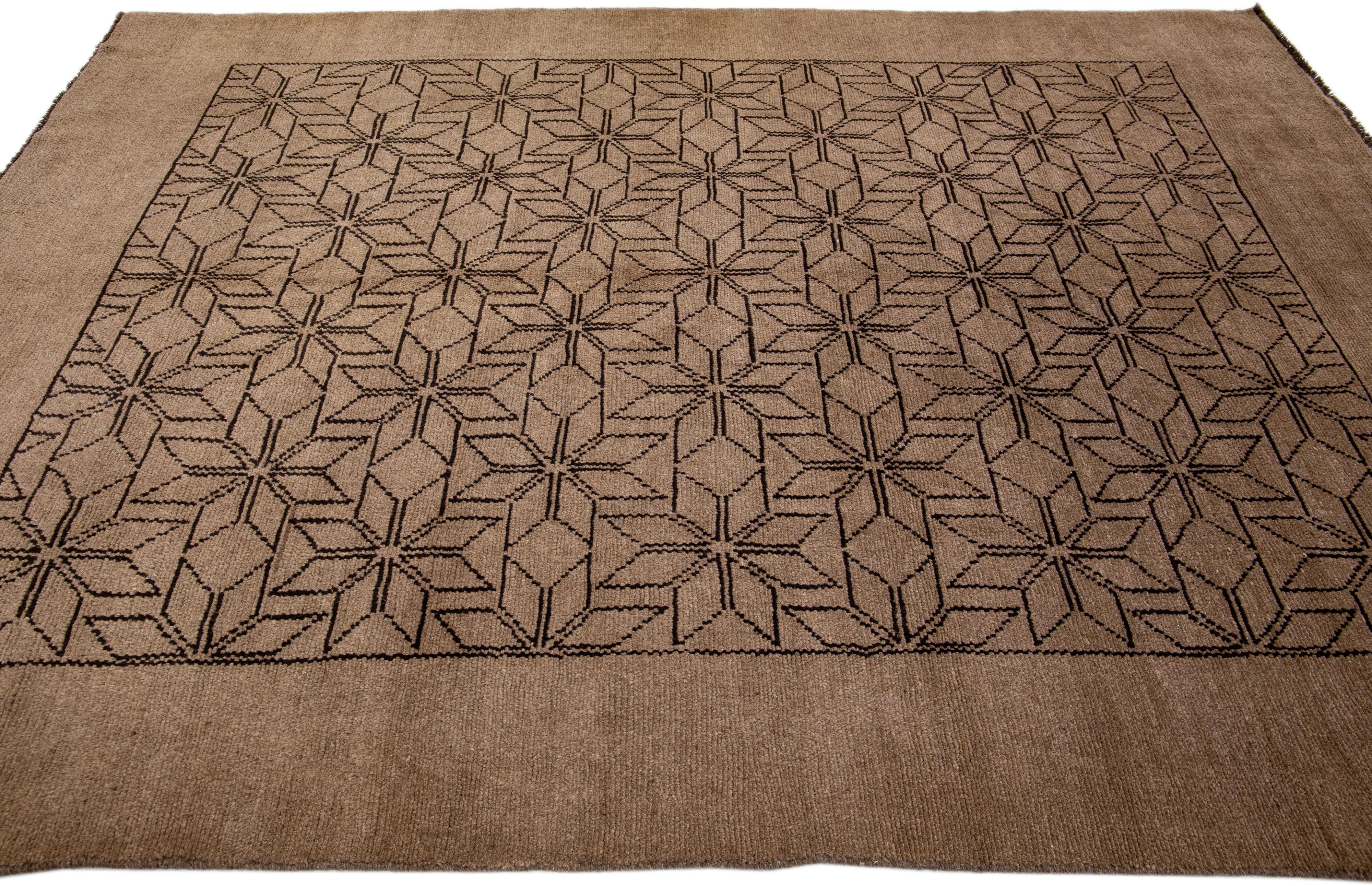 Modern Moroccan Style Handmade Geometric Motif Wool Rug by Apadana In New Condition For Sale In Norwalk, CT