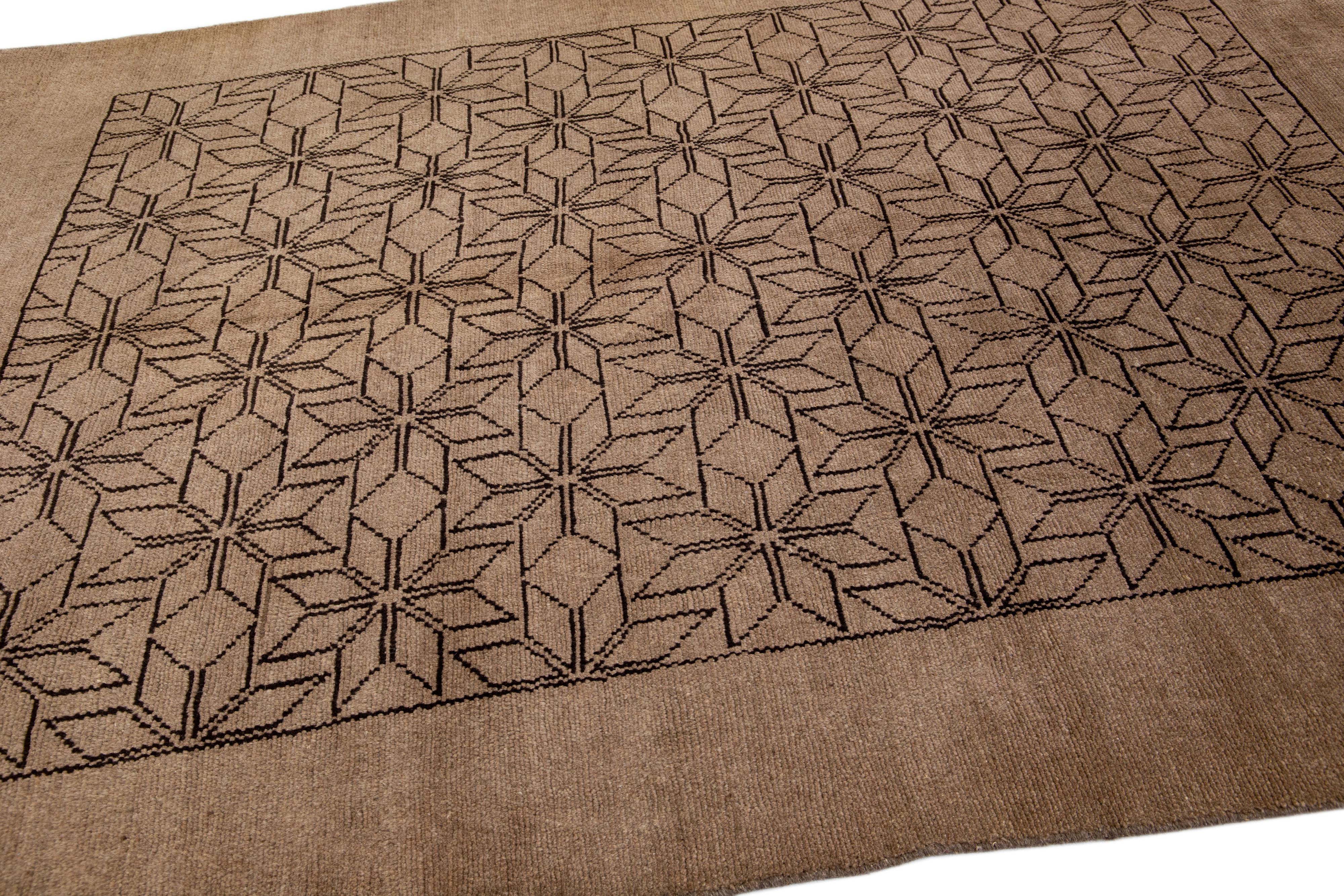 Contemporary Modern Moroccan Style Handmade Geometric Motif Wool Rug by Apadana For Sale