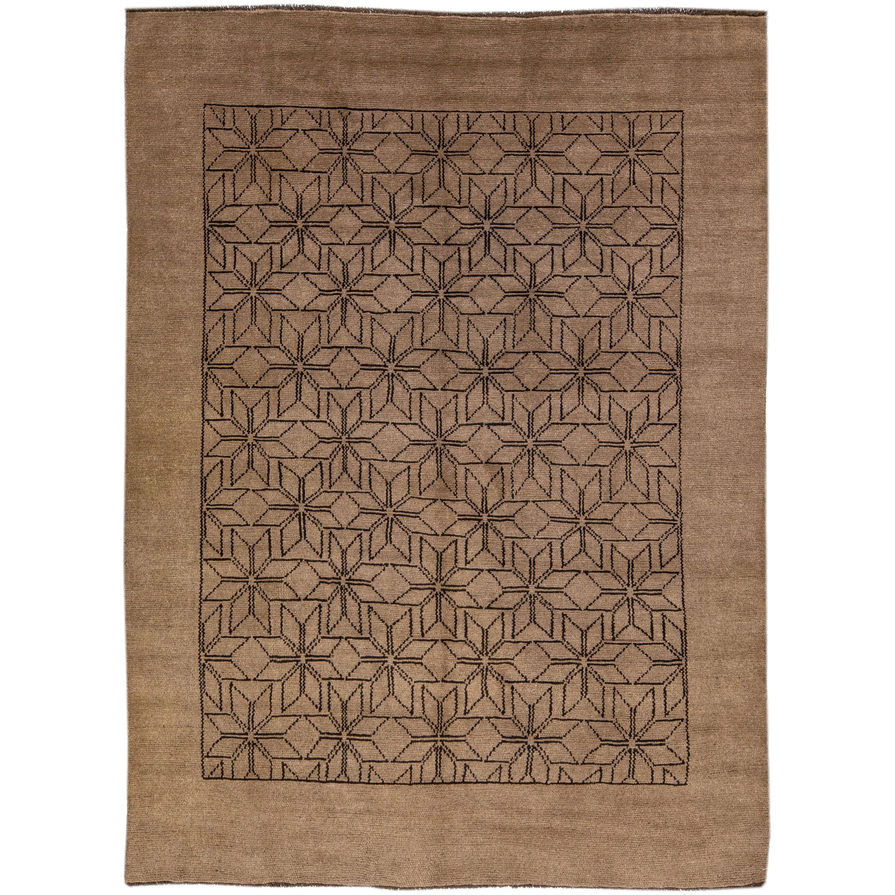 Tapis en laine de style marocain moderne à motifs géométriques fait à la main par Apadana