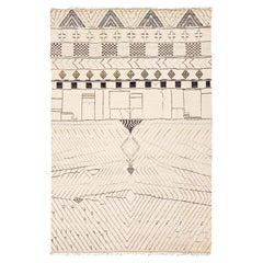 Moderner moderner handgefertigter Boho-Wollteppich im marokkanischen Stil mit geometrischem Muster in Beige und Grau